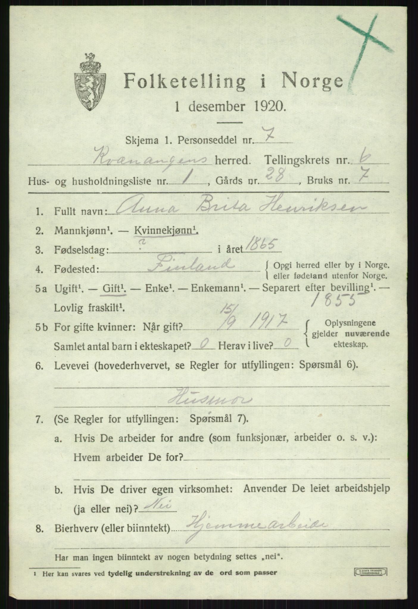 SATØ, Folketelling 1920 for 1943 Kvænangen herred, 1920, s. 3634