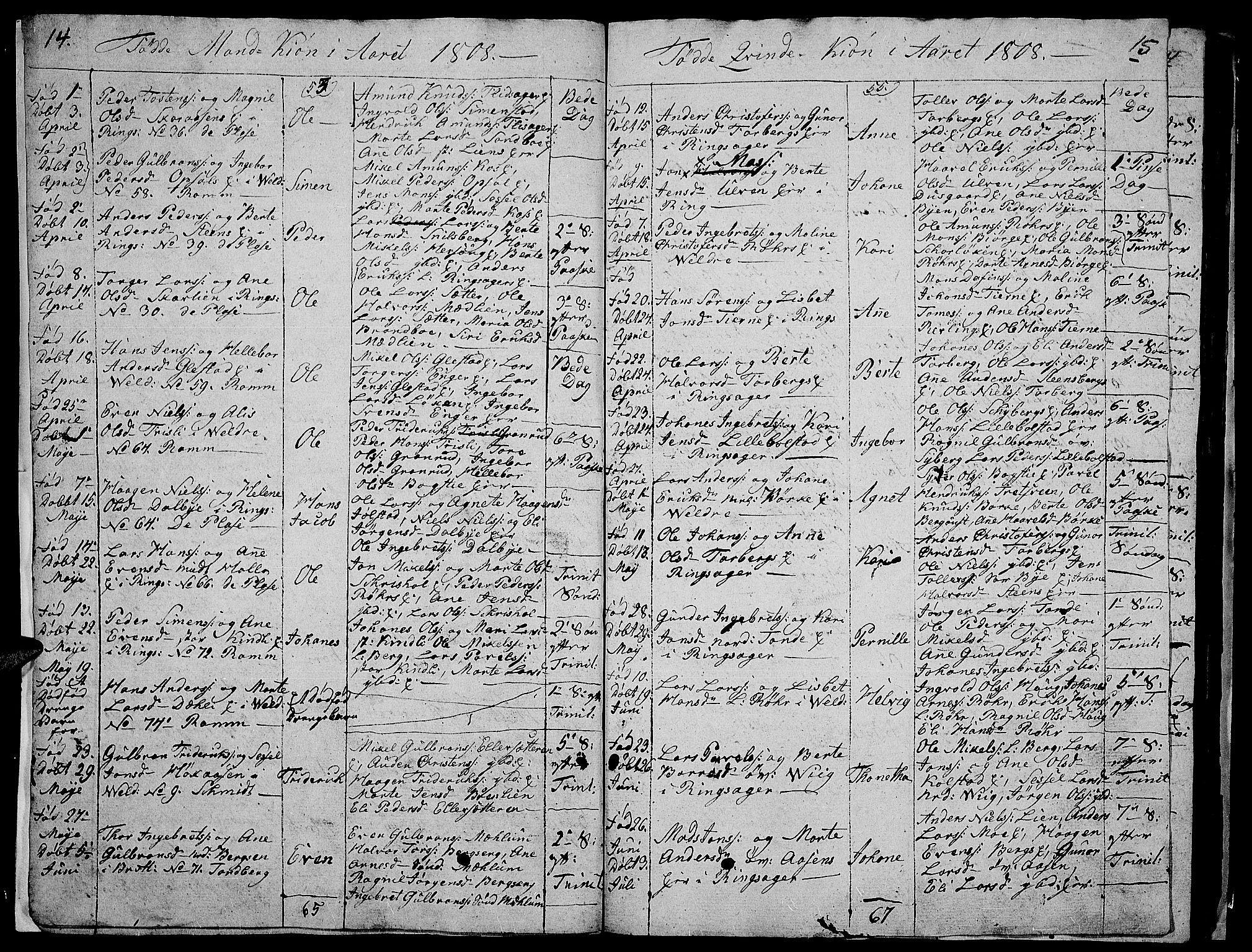 Ringsaker prestekontor, AV/SAH-PREST-014/I/Ia/L0005/0008: Kladd til kirkebok nr. 5.8, 1807-1811, s. 14-15