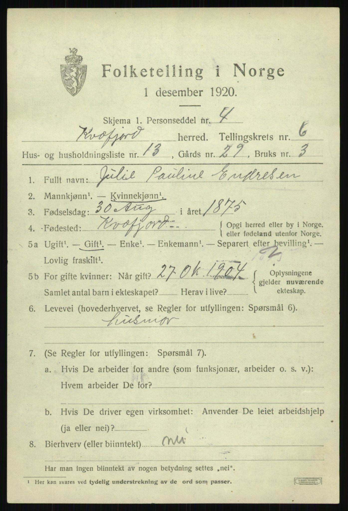 SATØ, Folketelling 1920 for 1911 Kvæfjord herred, 1920, s. 3293