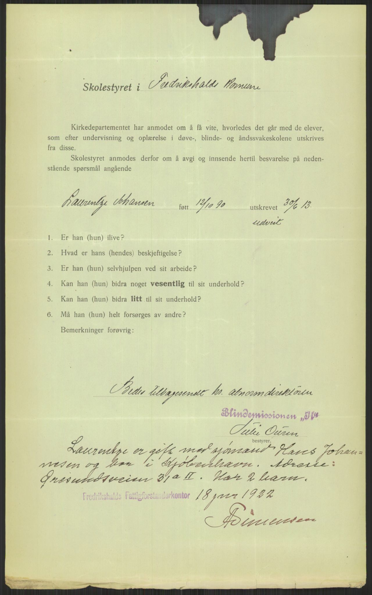 Kirke- og undervisningsdepartementet, 1. skolekontor D, AV/RA-S-1021/F/Fh/Fhl/L0044: Hvor blir det av elevene?, 1911-1921, s. 11