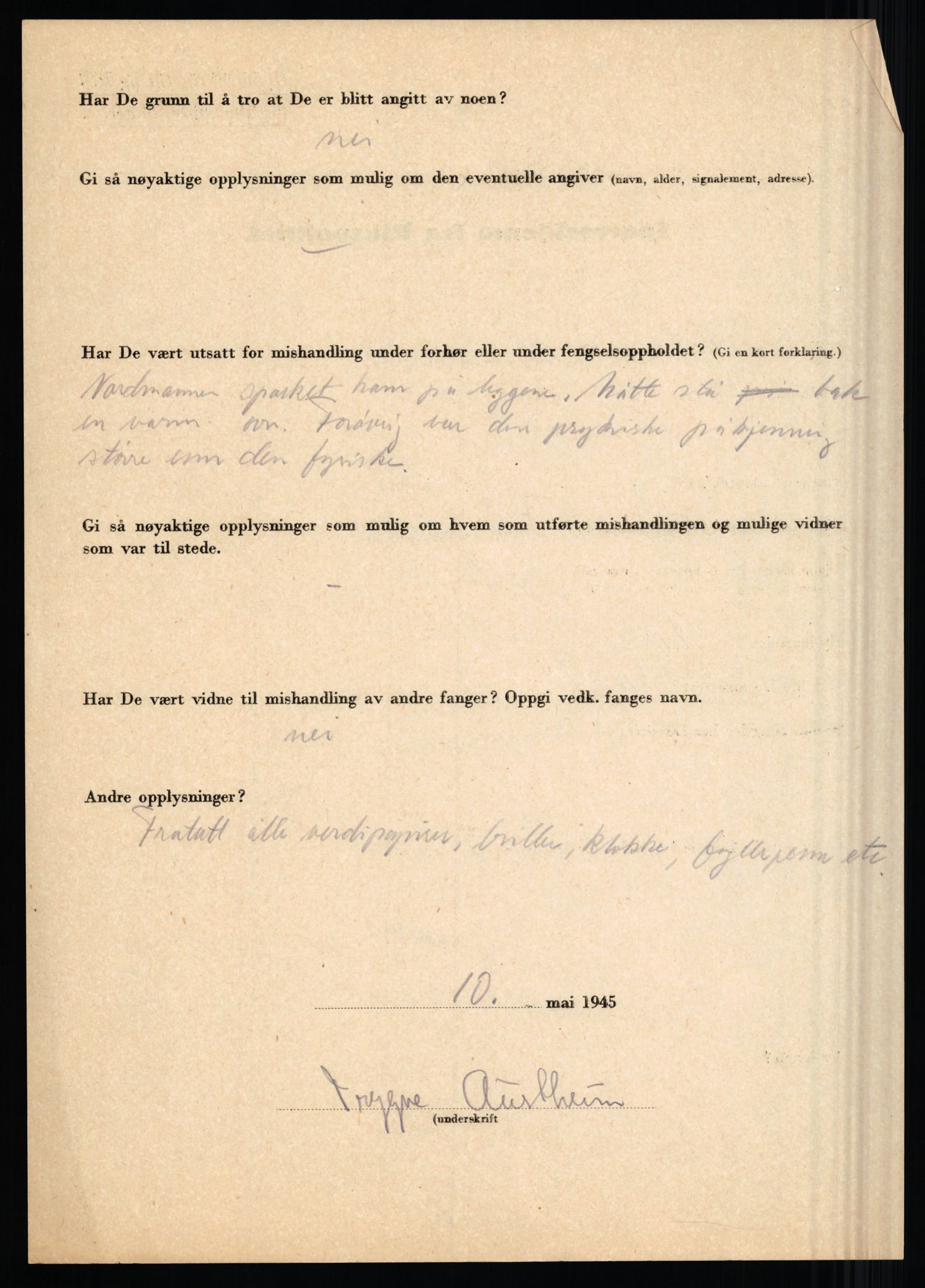 Rikspolitisjefen, AV/RA-S-1560/L/L0001: Abelseth, Rudolf - Berentsen, Odd, 1940-1945, s. 1044