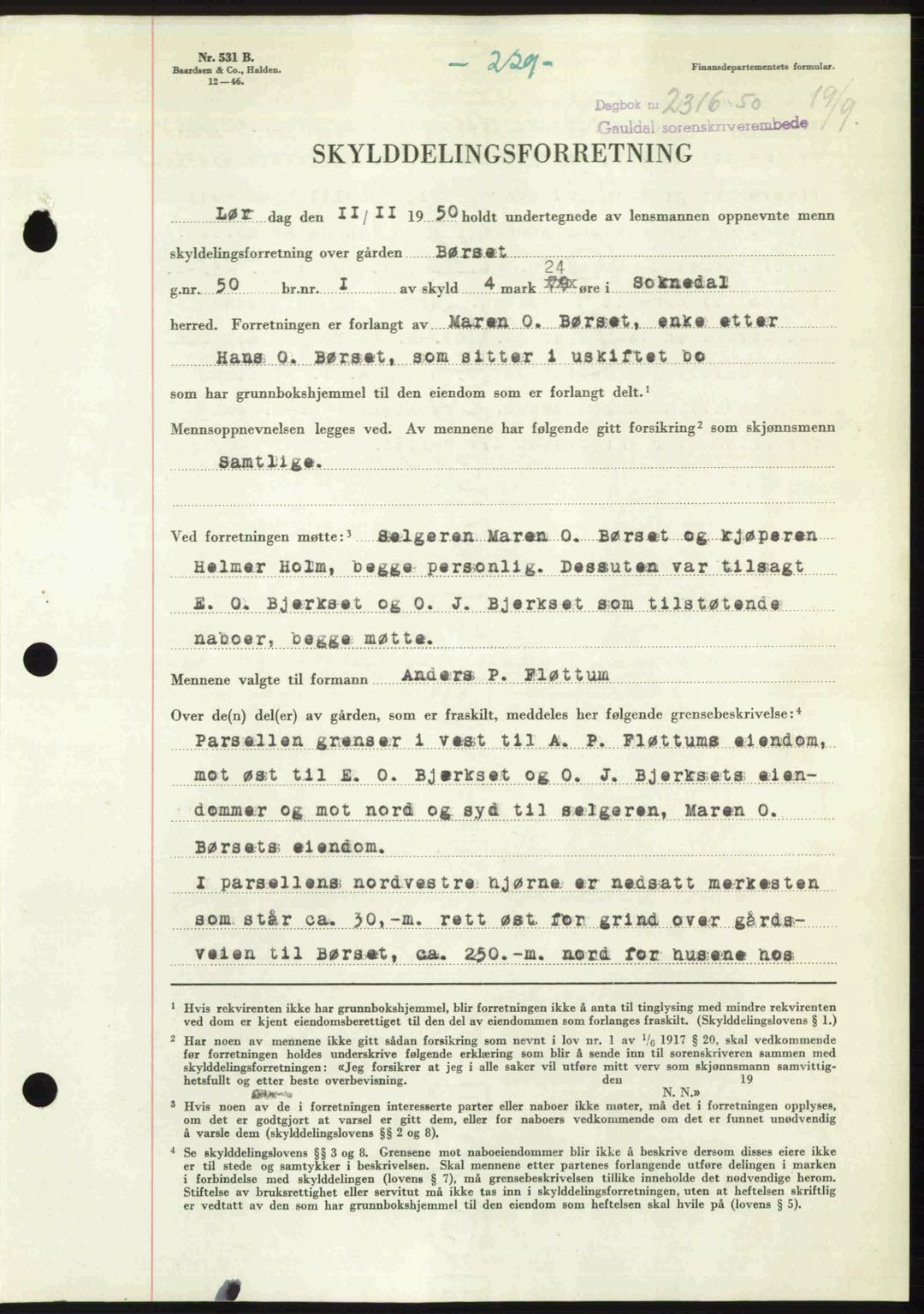Gauldal sorenskriveri, SAT/A-0014/1/2/2C: Pantebok nr. A11, 1950-1950, Dagboknr: 2316/1950