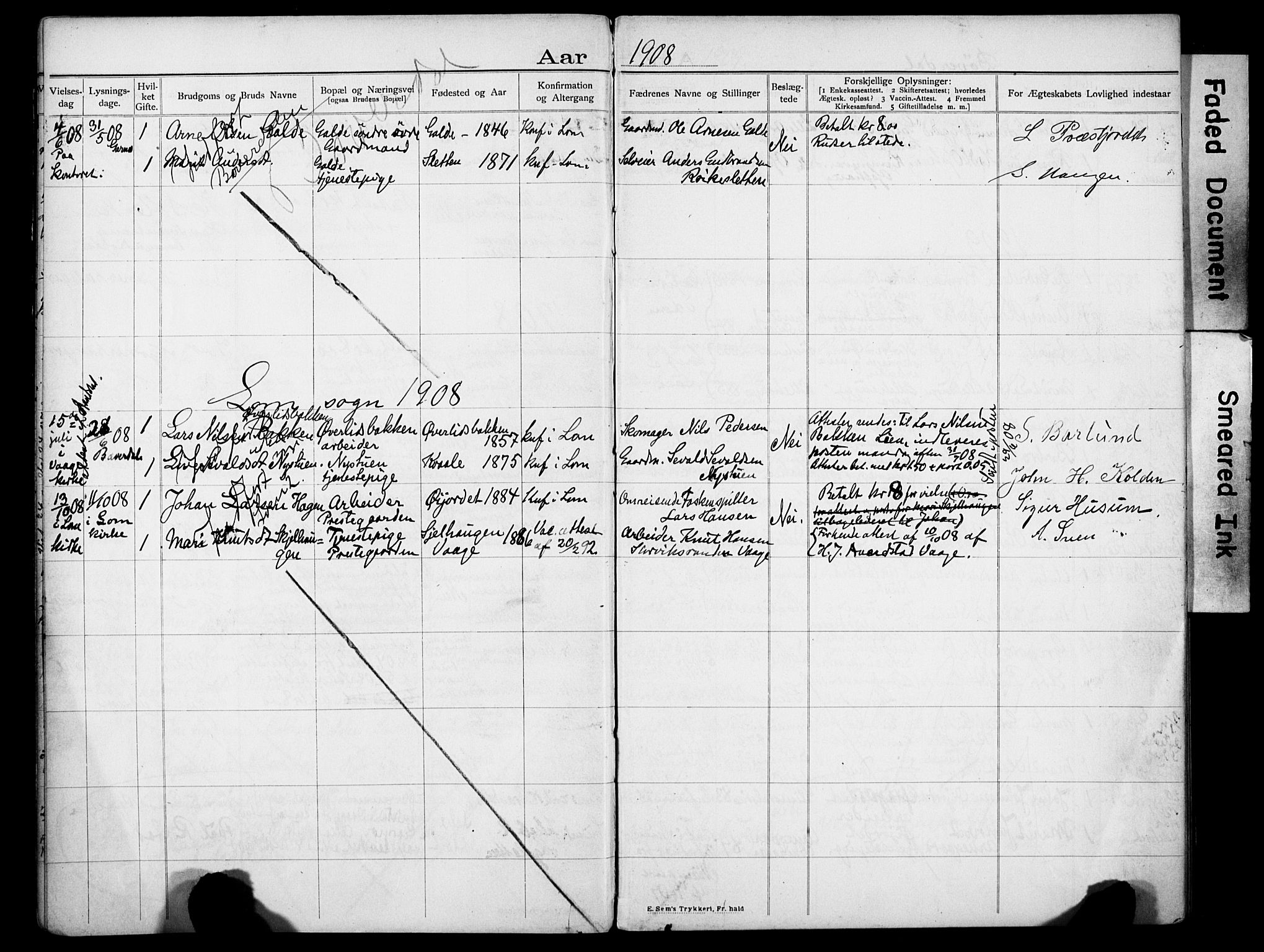 Lom prestekontor, SAH/PREST-070/I/Ie/L0001/0001: Lysningsprotokoll nr. 1, 1904-1922