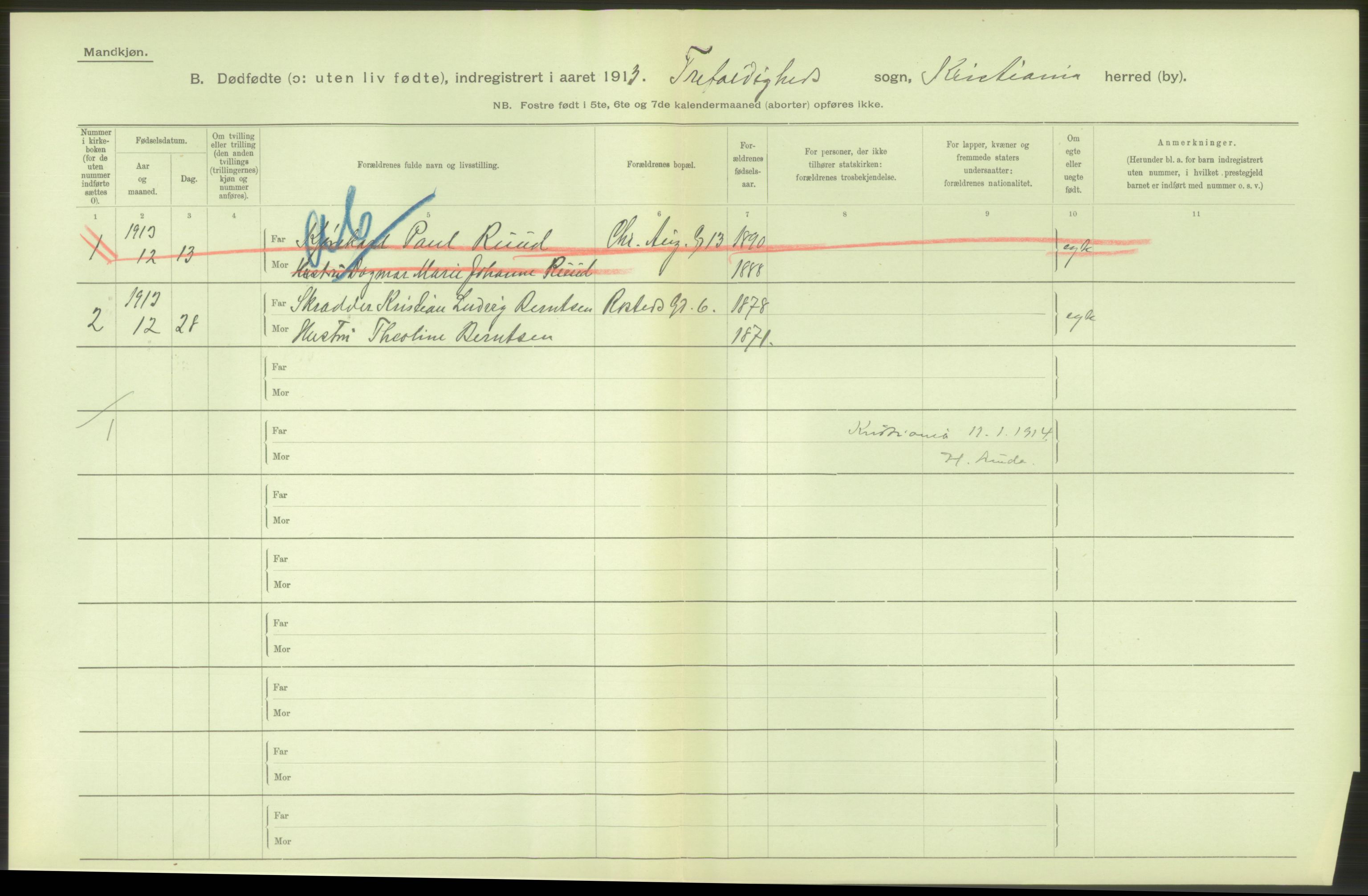 Statistisk sentralbyrå, Sosiodemografiske emner, Befolkning, RA/S-2228/D/Df/Dfb/Dfbc/L0010: Kristiania: Døde, dødfødte., 1913, s. 74