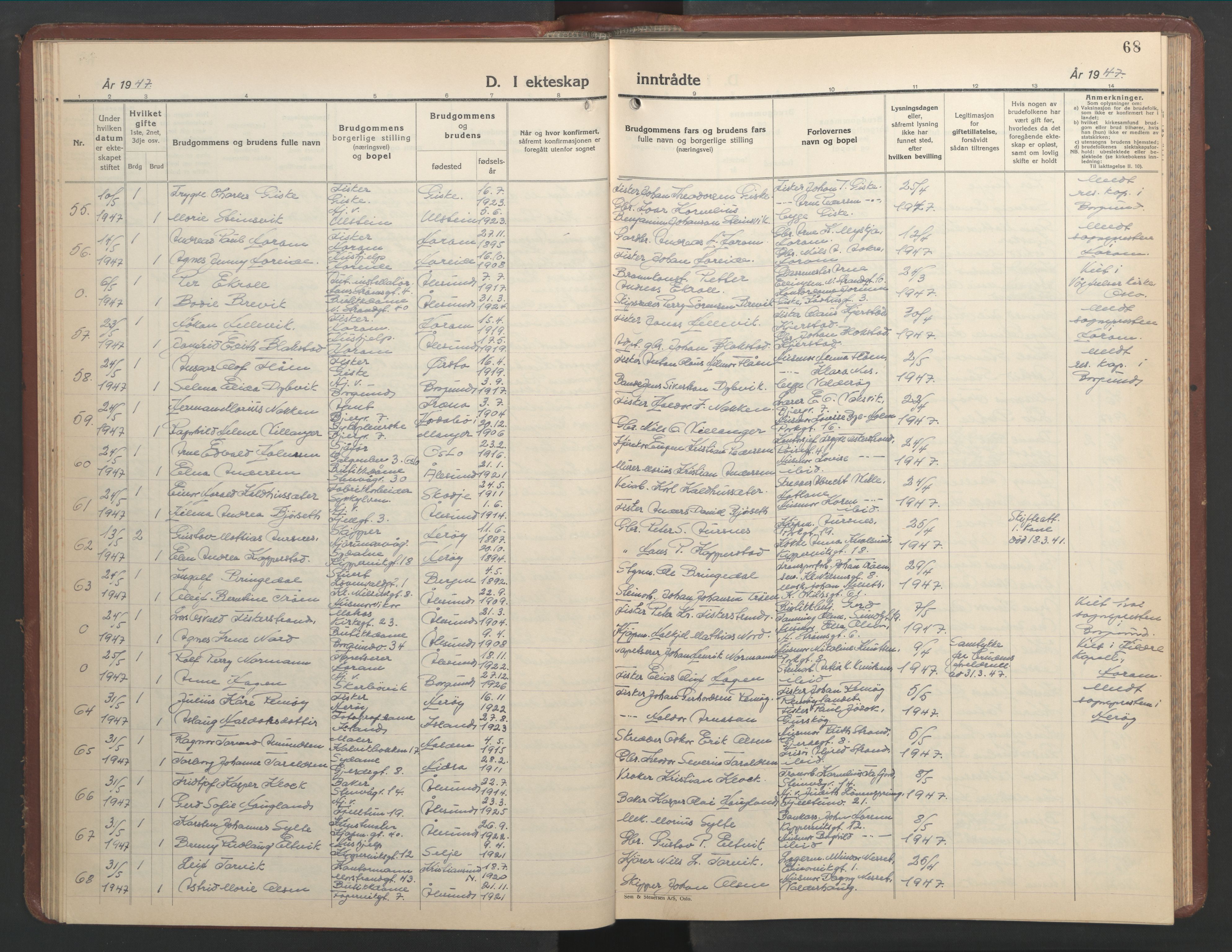 Ministerialprotokoller, klokkerbøker og fødselsregistre - Møre og Romsdal, AV/SAT-A-1454/529/L0479: Klokkerbok nr. 529C16, 1941-1950, s. 68