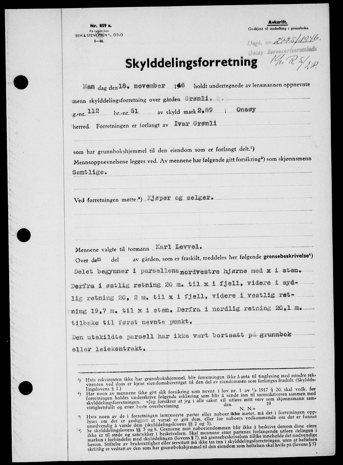 Onsøy sorenskriveri, SAO/A-10474/G/Ga/Gab/L0018: Pantebok nr. II A-18, 1946-1947, Dagboknr: 2975/1946