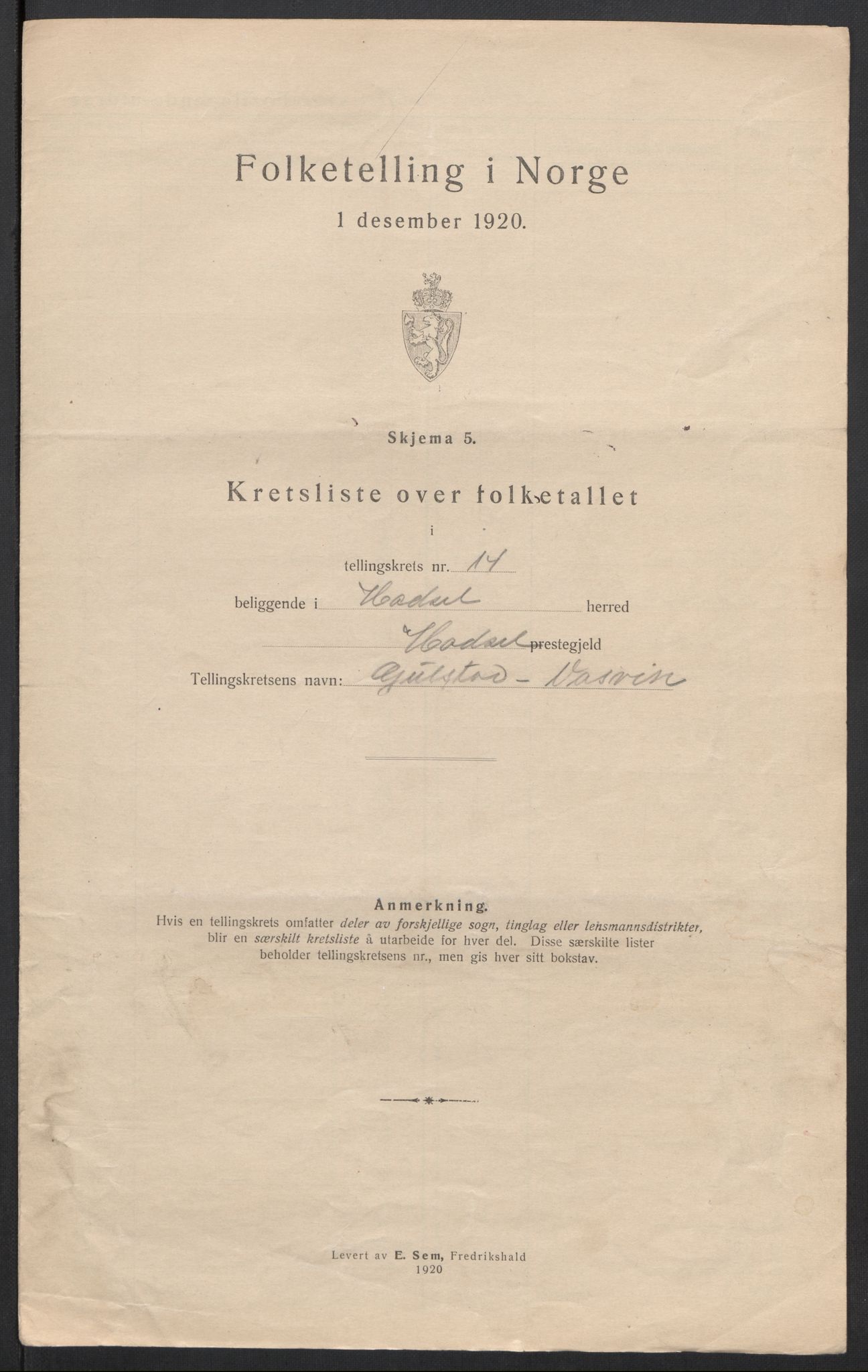 SAT, Folketelling 1920 for 1866 Hadsel herred, 1920, s. 53