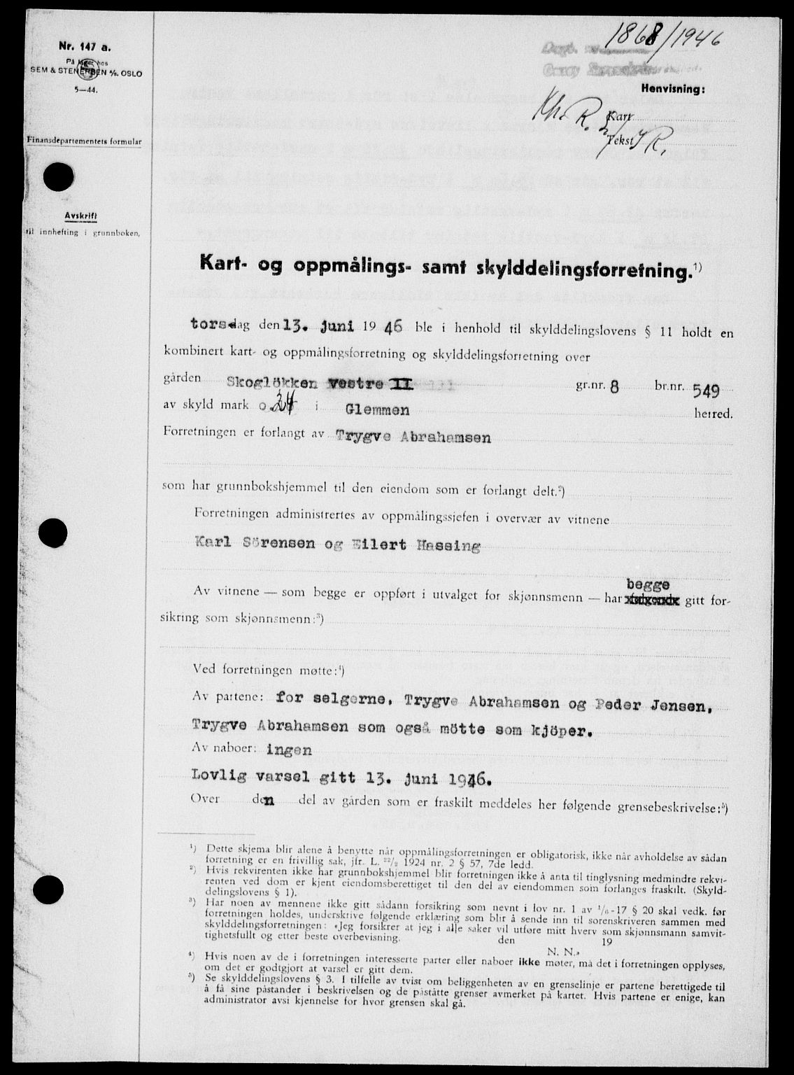 Onsøy sorenskriveri, SAO/A-10474/G/Ga/Gab/L0017: Pantebok nr. II A-17, 1946-1946, Dagboknr: 1868/1946