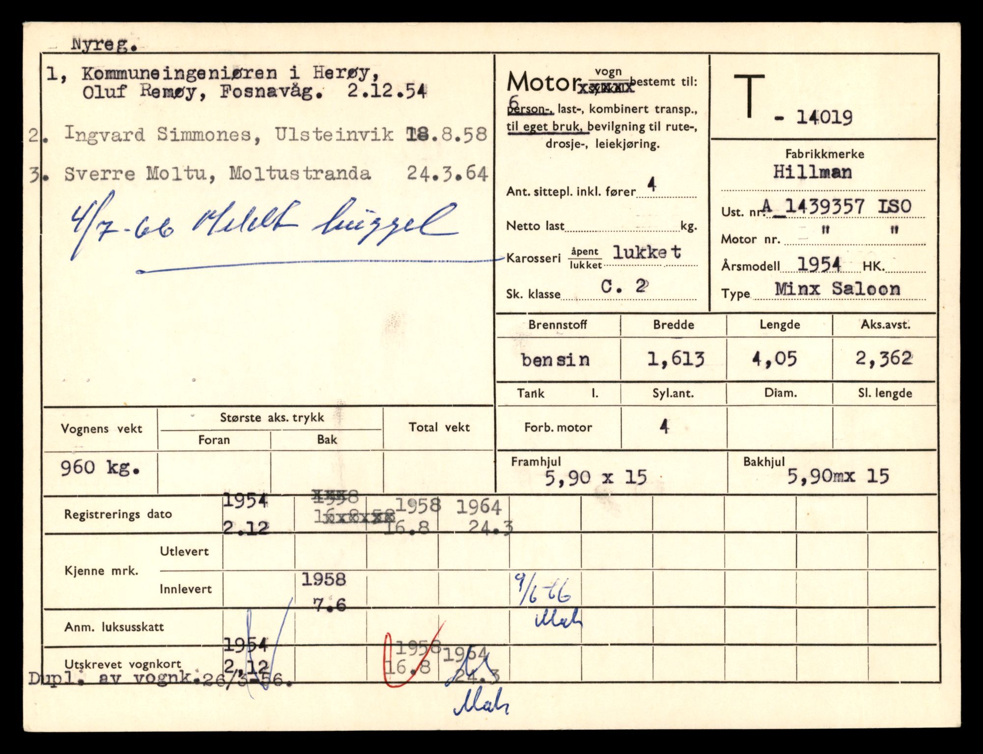 Møre og Romsdal vegkontor - Ålesund trafikkstasjon, AV/SAT-A-4099/F/Fe/L0042: Registreringskort for kjøretøy T 13906 - T 14079, 1927-1998, s. 1689