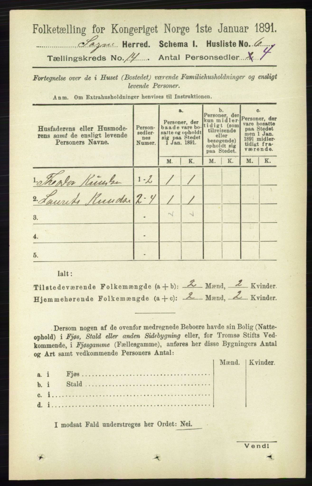 RA, Folketelling 1891 for 1018 Søgne herred, 1891, s. 3332