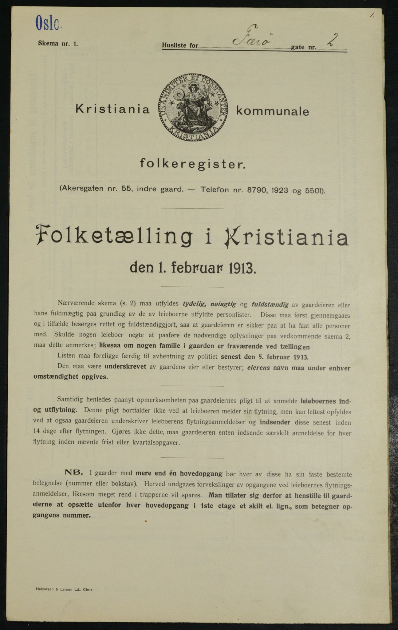 OBA, Kommunal folketelling 1.2.1913 for Kristiania, 1913, s. 2497