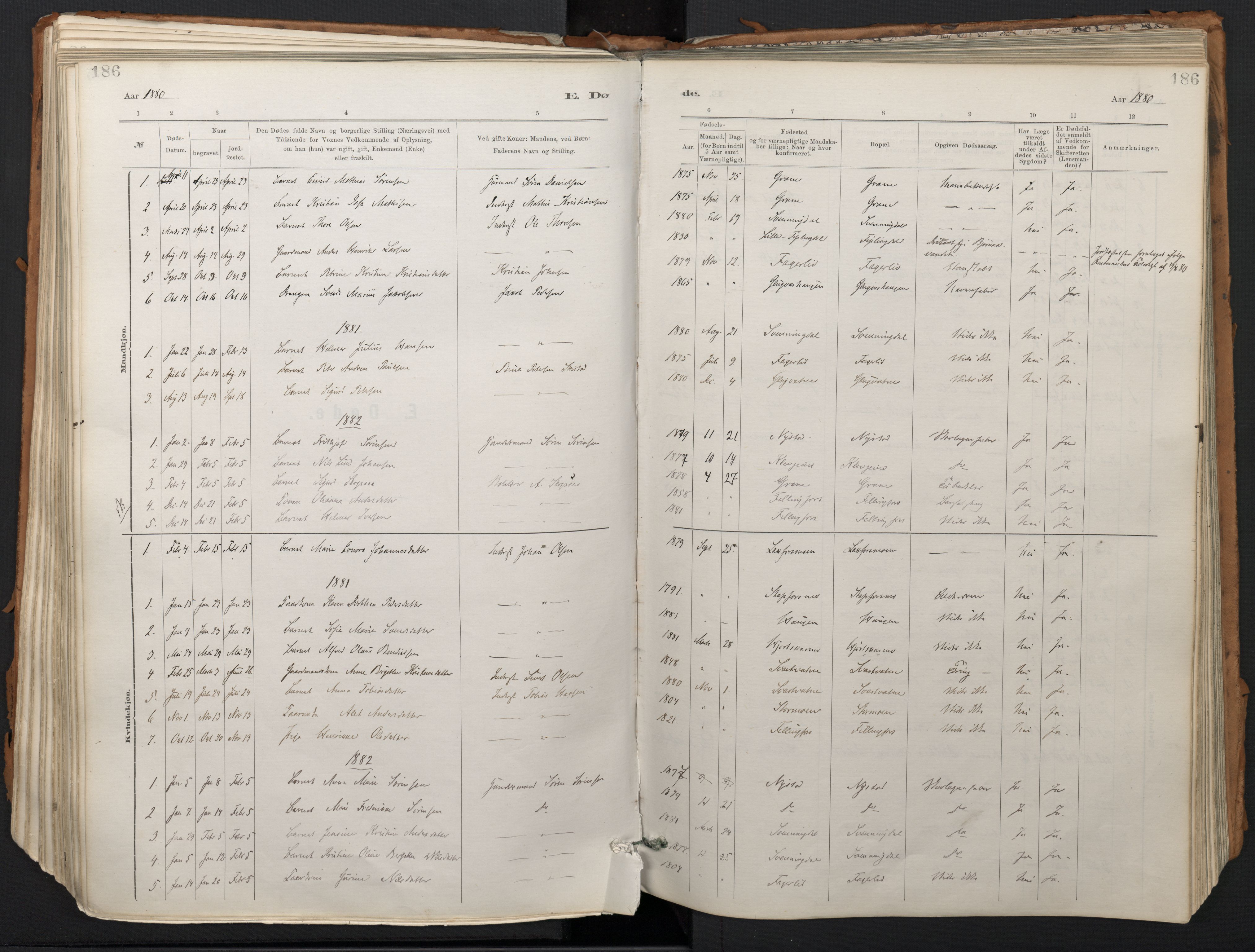 Ministerialprotokoller, klokkerbøker og fødselsregistre - Nordland, AV/SAT-A-1459/824/L0338: Ministerialbok nr. 824A01, 1880-1915, s. 186