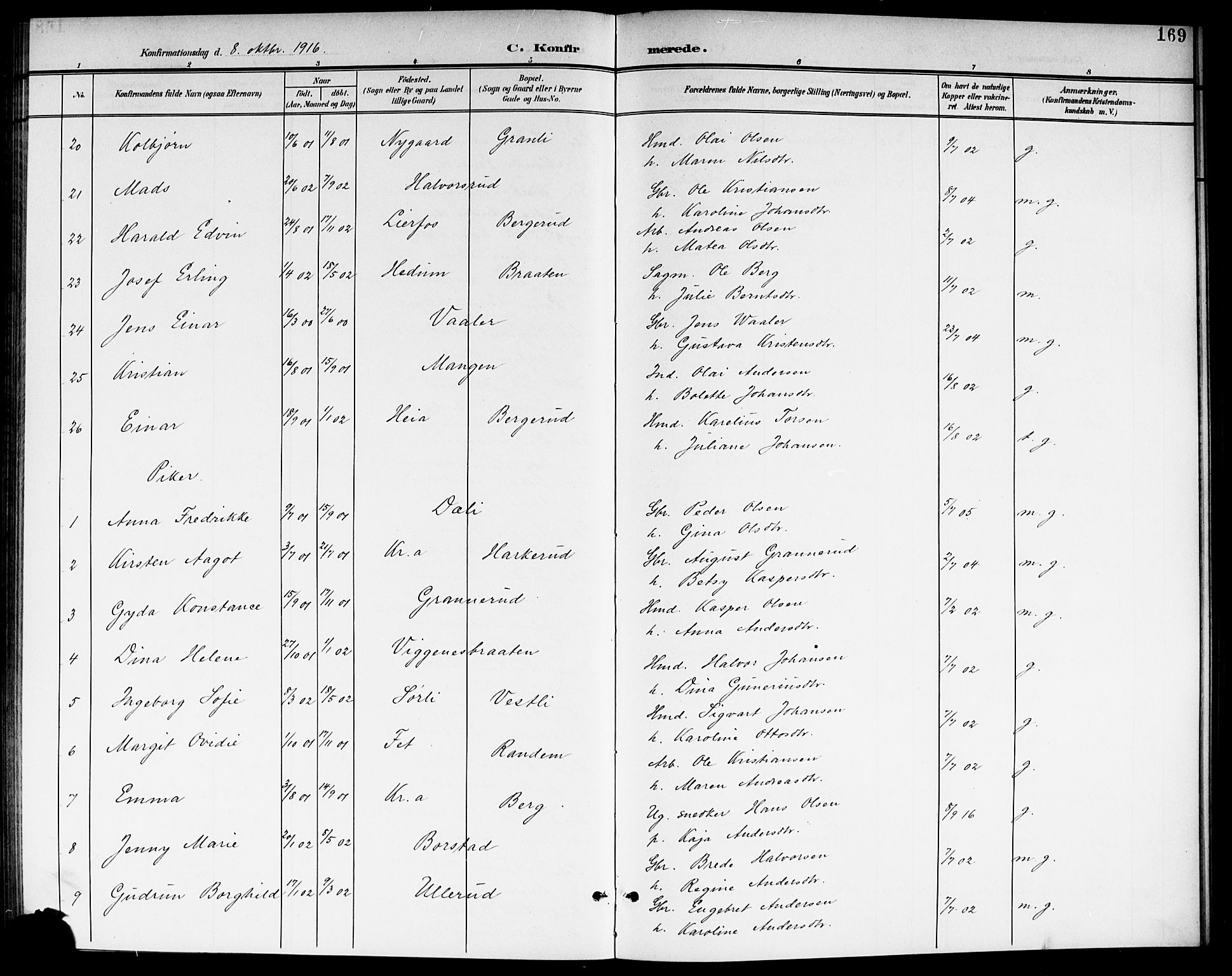 Aurskog prestekontor Kirkebøker, AV/SAO-A-10304a/G/Ga/L0004: Klokkerbok nr. I 4, 1901-1921, s. 169