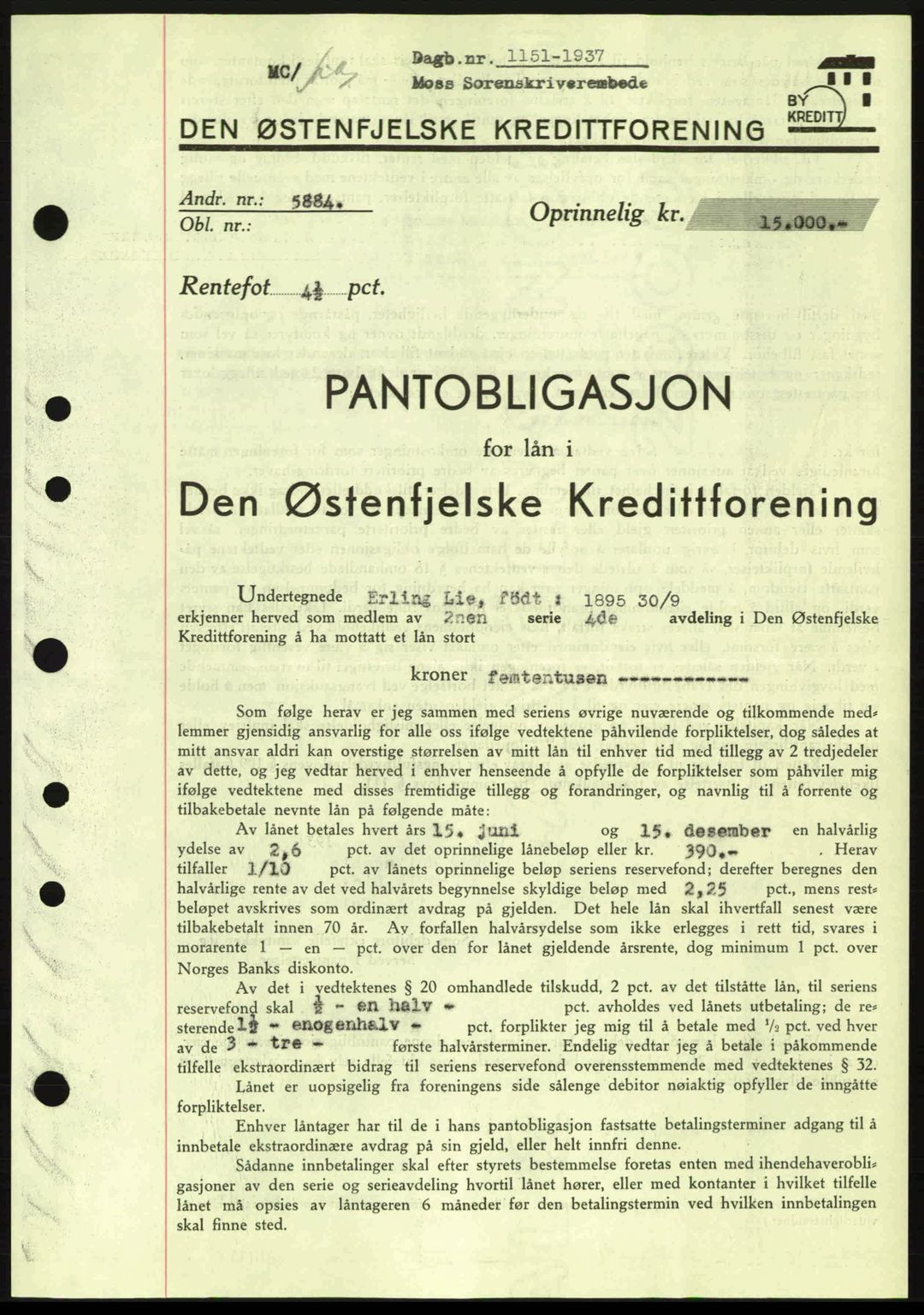 Moss sorenskriveri, SAO/A-10168: Pantebok nr. B3, 1937-1937, Dagboknr: 1151/1937