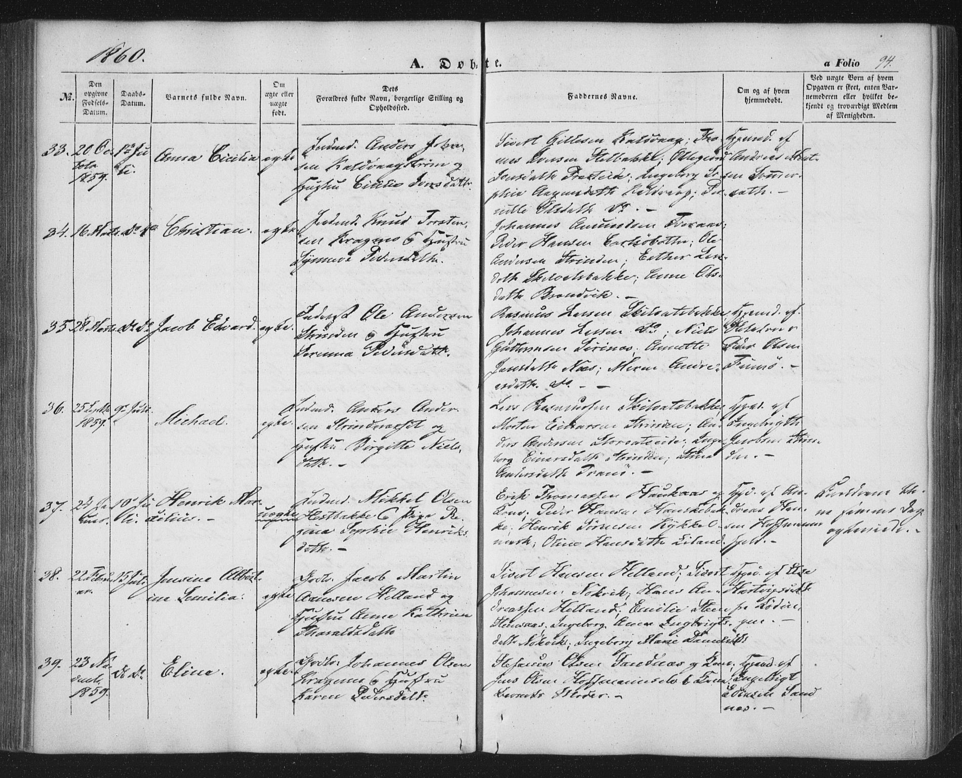 Ministerialprotokoller, klokkerbøker og fødselsregistre - Nordland, AV/SAT-A-1459/859/L0844: Ministerialbok nr. 859A04, 1849-1862, s. 94