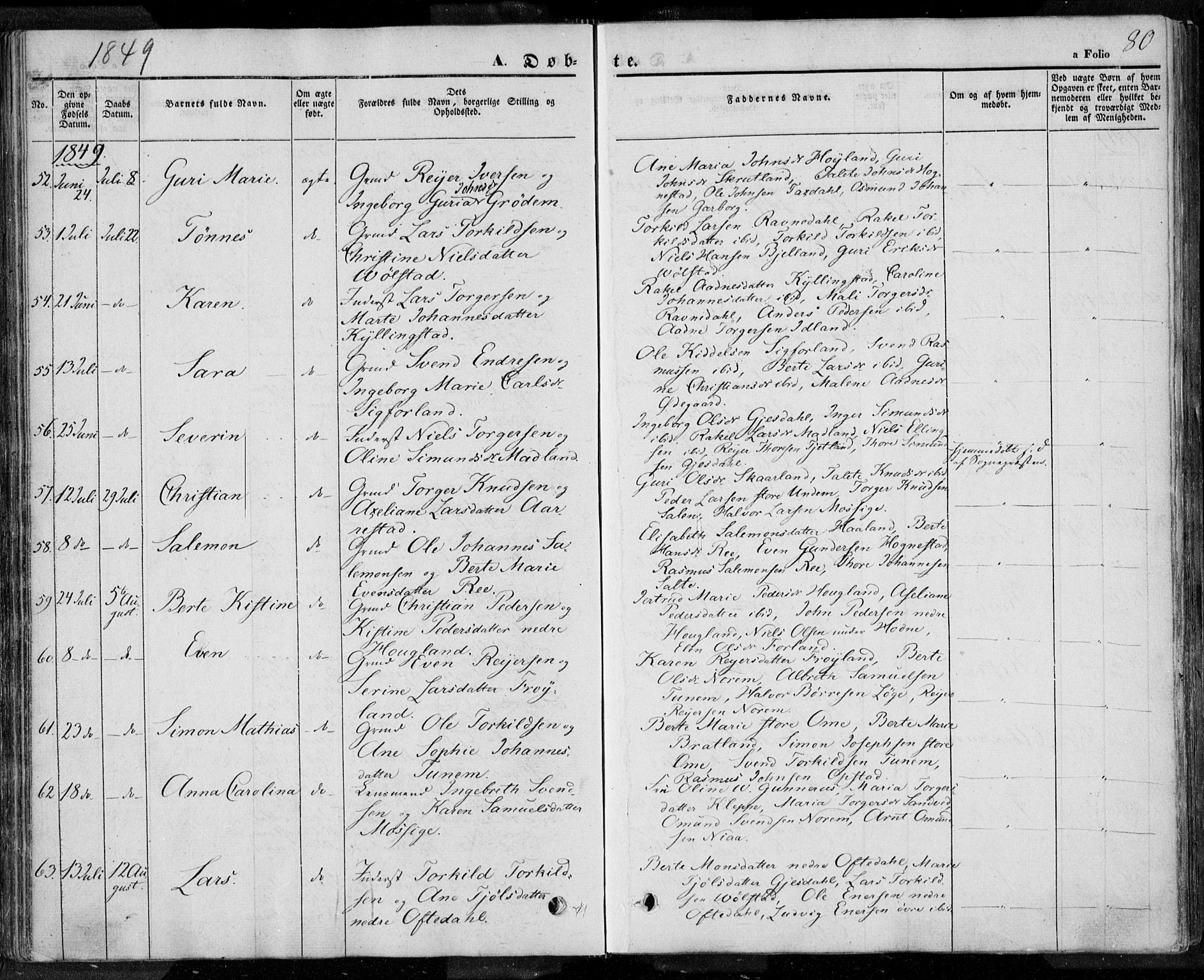 Lye sokneprestkontor, AV/SAST-A-101794/001/30BA/L0005: Ministerialbok nr. A 5.1, 1842-1855, s. 80