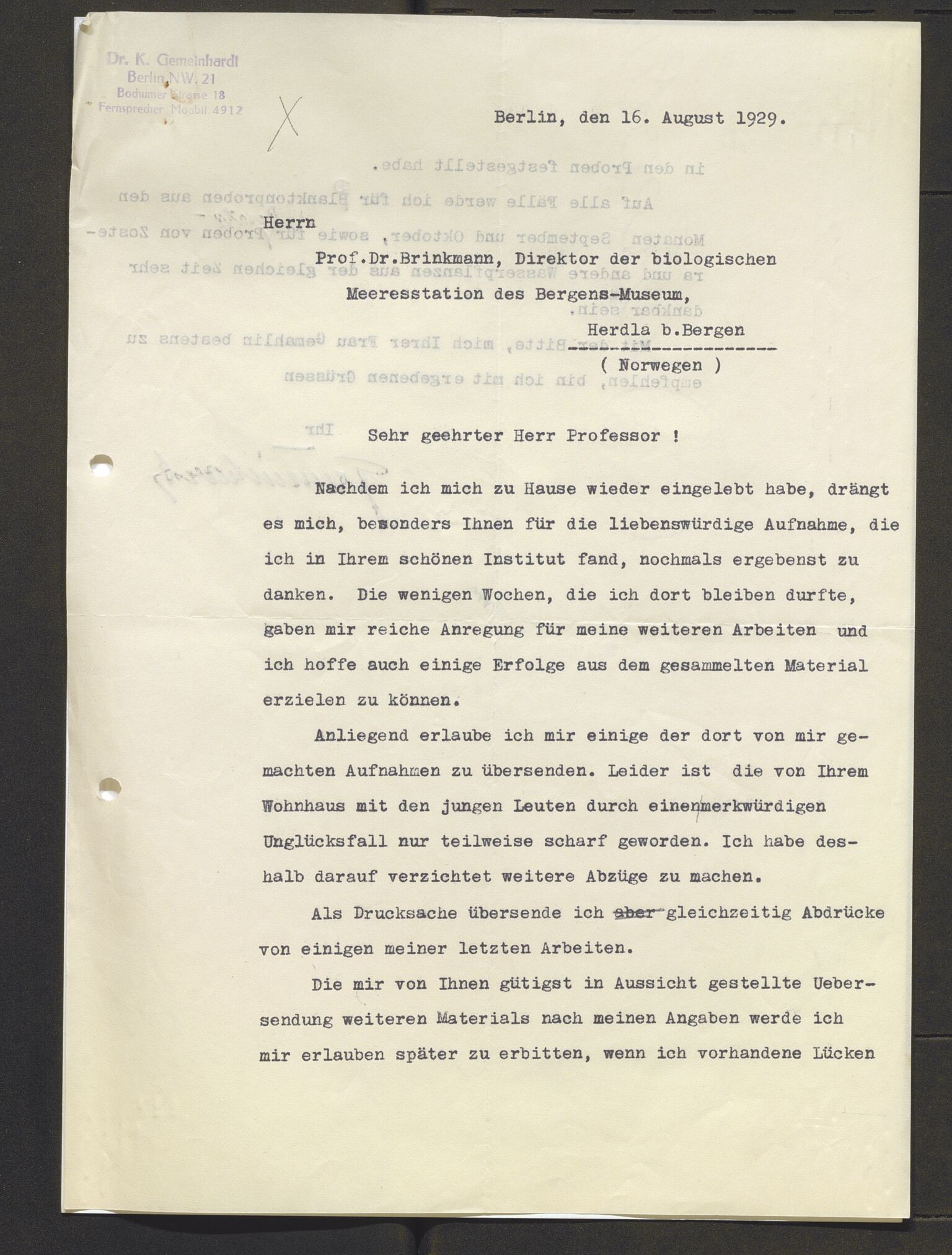 Bergens Museum, AV/SAB-A-17301/13/D/L0002: Korrespondanse , 1928-1940, s. 75