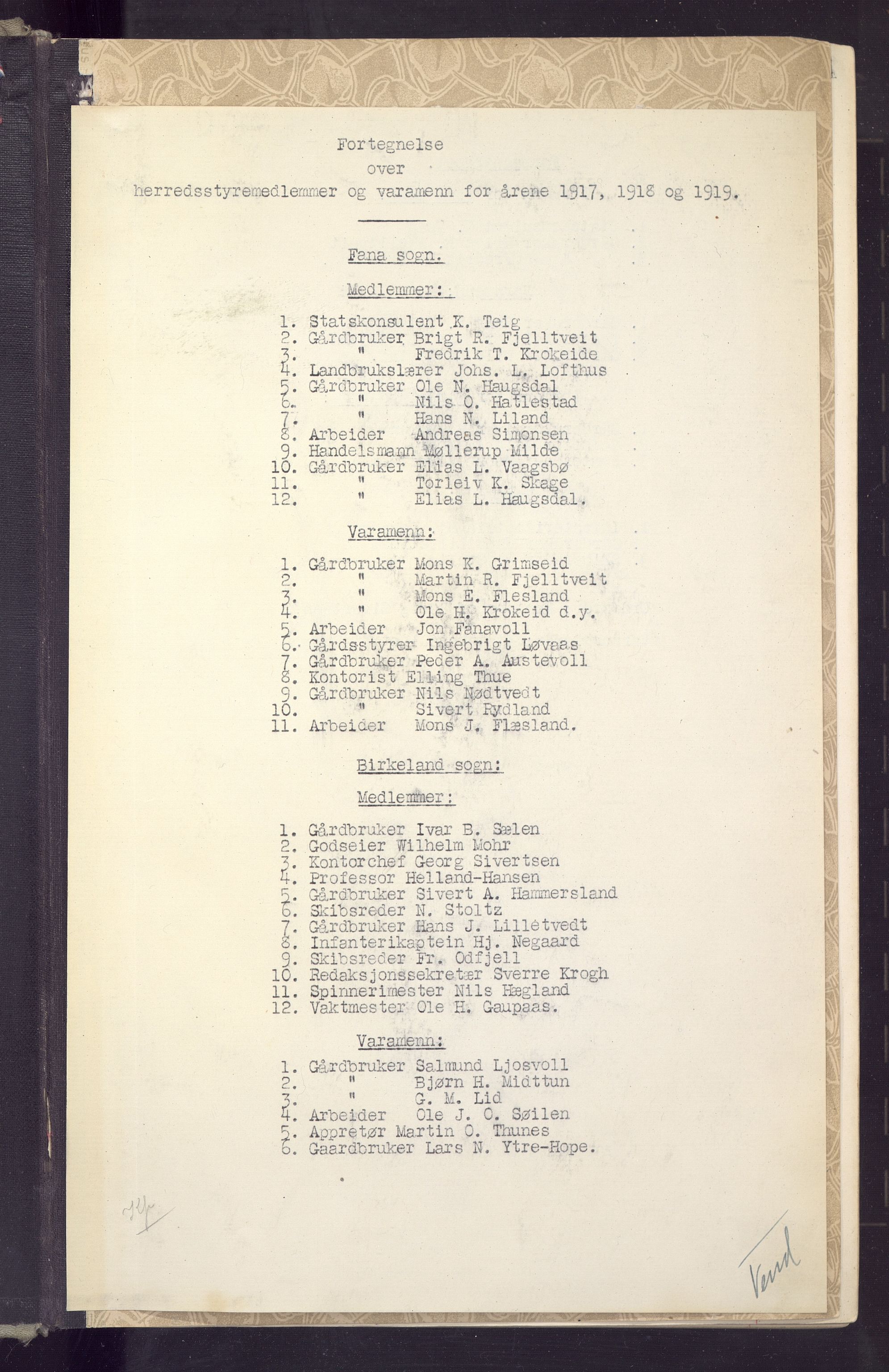 Fana kommune. Formannskapet, BBA/A-0501/A/Ab, 1917-1919