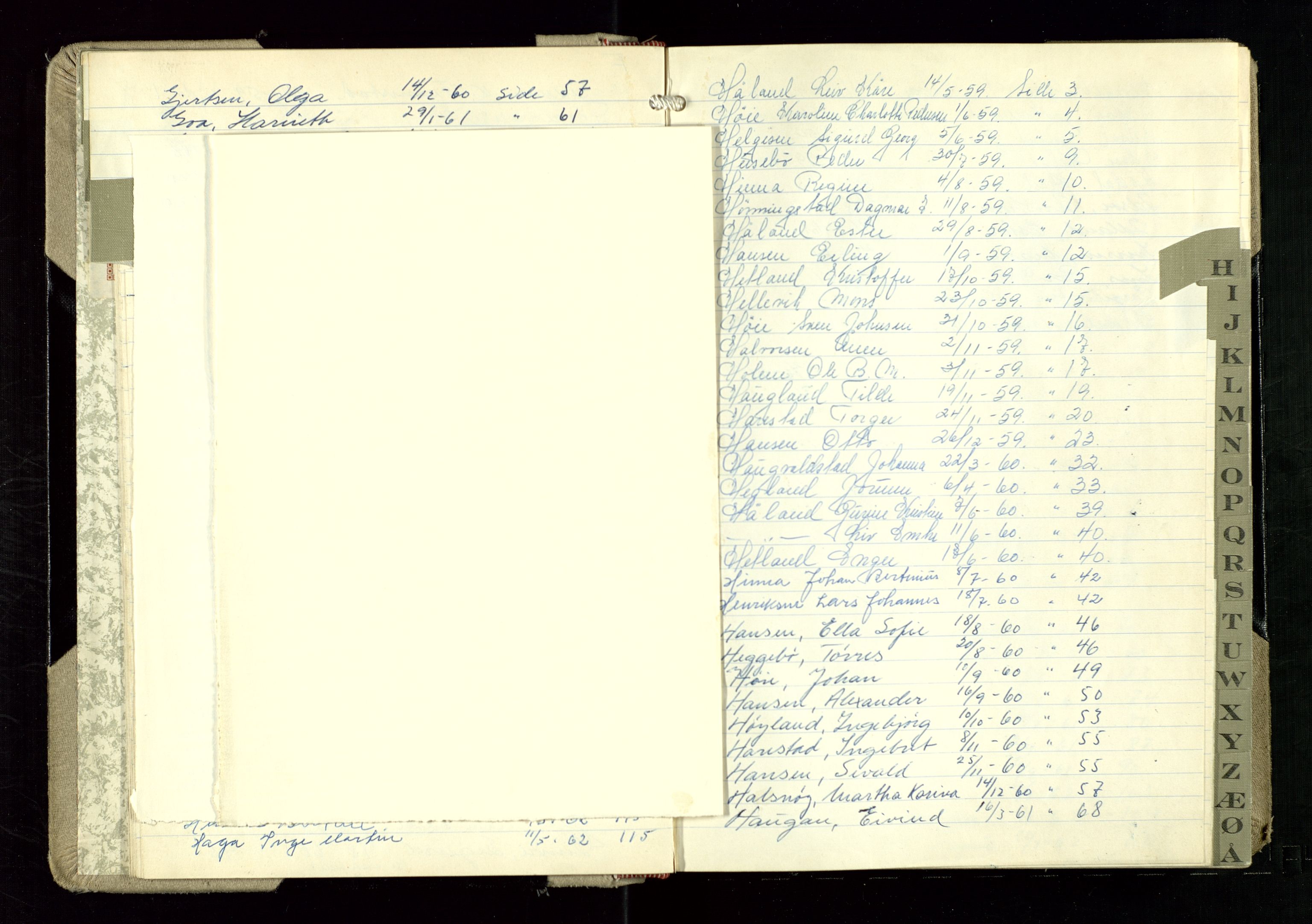 Hetland lensmannskontor, AV/SAST-A-100101/Gga/L0007: "Protokoll over anmeldte dødsfall" (med alfabetisk navneregister), 1959-1963