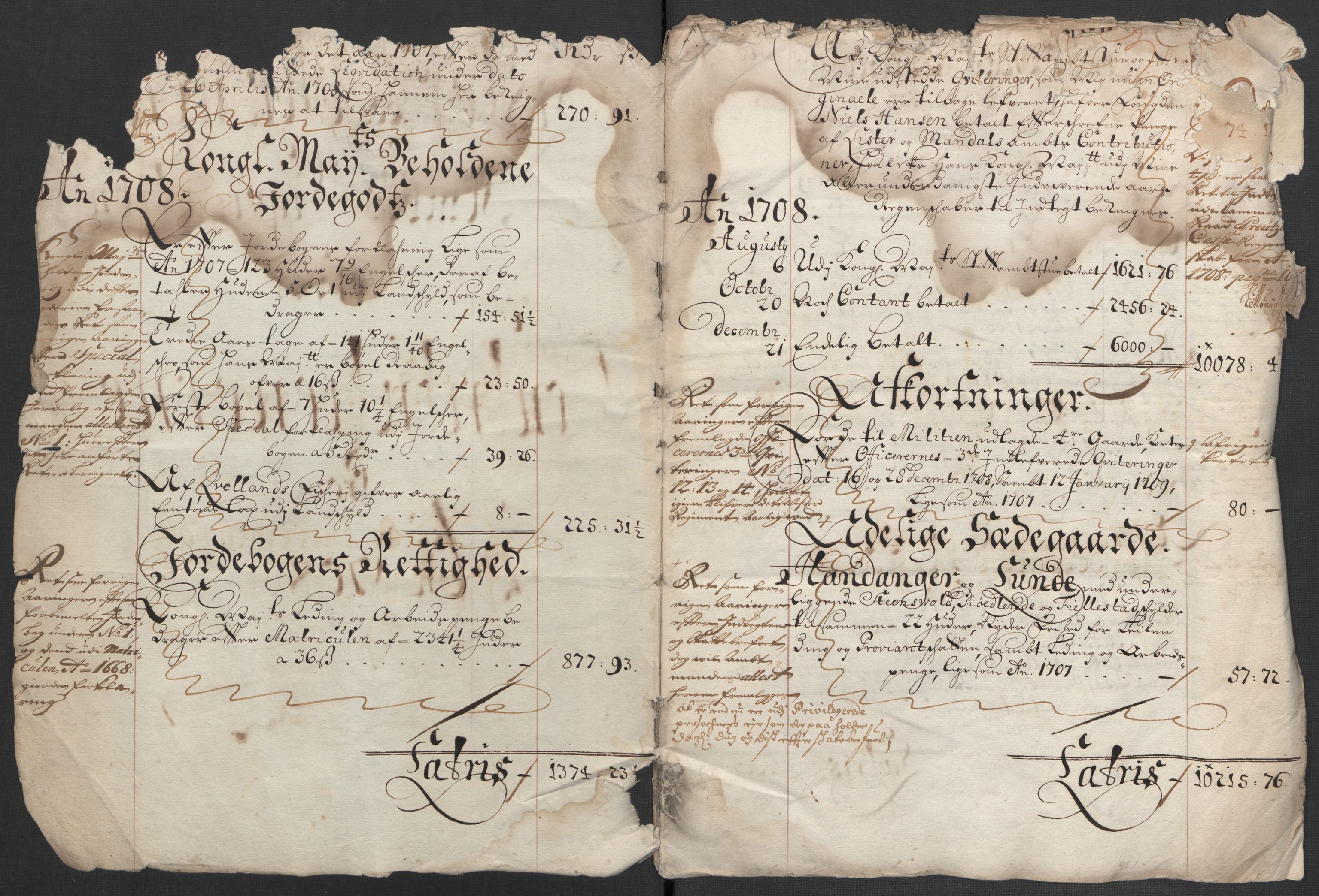 Rentekammeret inntil 1814, Reviderte regnskaper, Fogderegnskap, RA/EA-4092/R43/L2552: Fogderegnskap Lista og Mandal, 1705-1709, s. 4