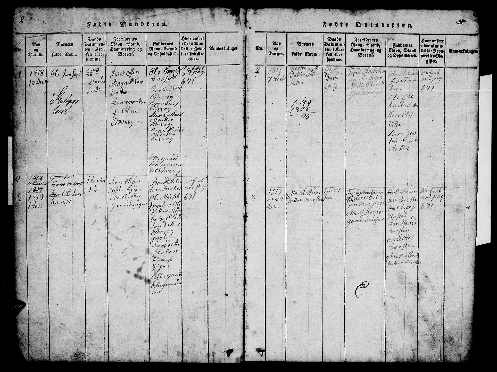 Ministerialprotokoller, klokkerbøker og fødselsregistre - Møre og Romsdal, AV/SAT-A-1454/551/L0629: Klokkerbok nr. 551C01, 1818-1839, s. 2-3