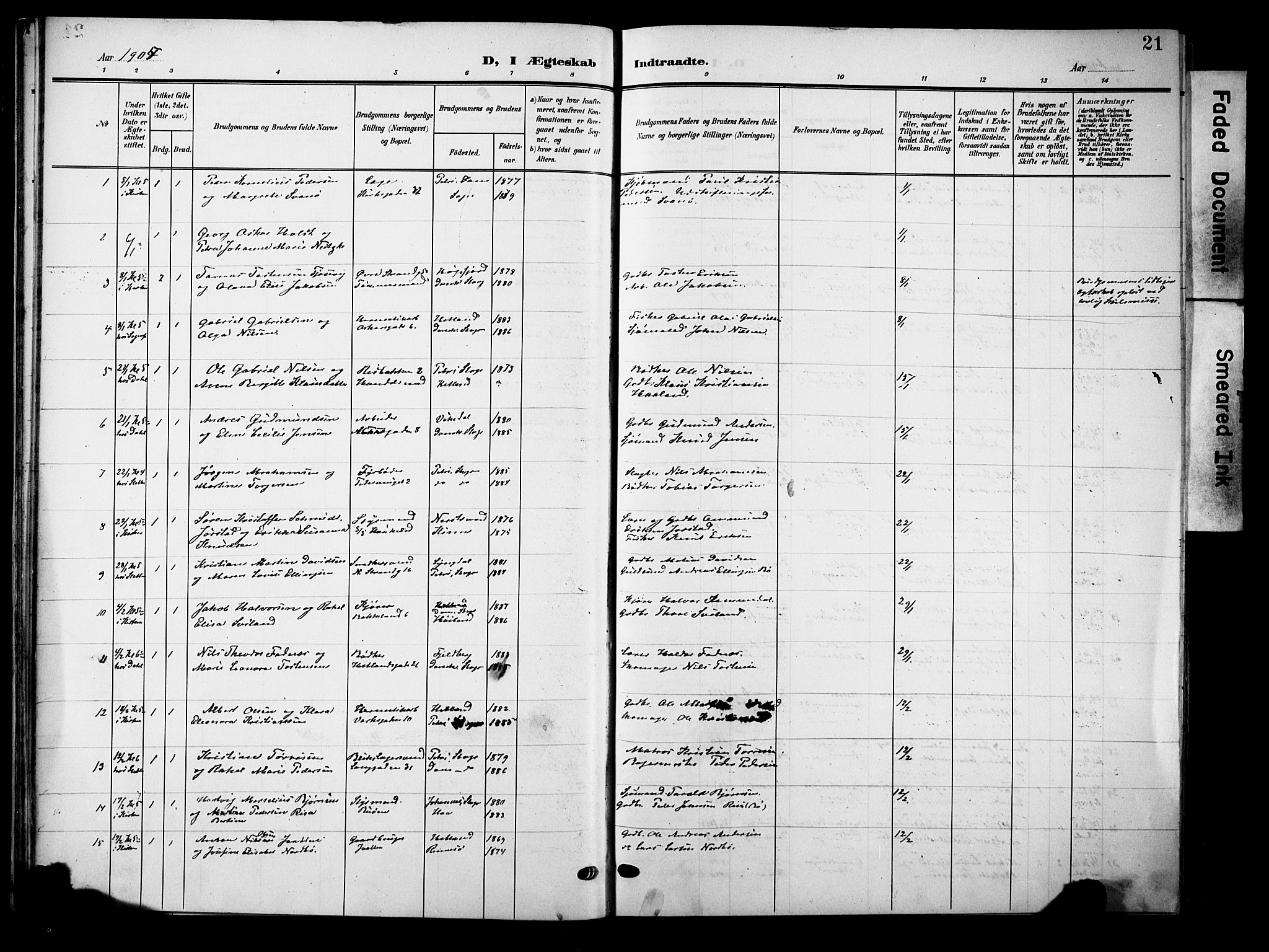 Domkirken sokneprestkontor, SAST/A-101812/001/30/30BB/L0017: Klokkerbok nr. B 17, 1902-1921, s. 21