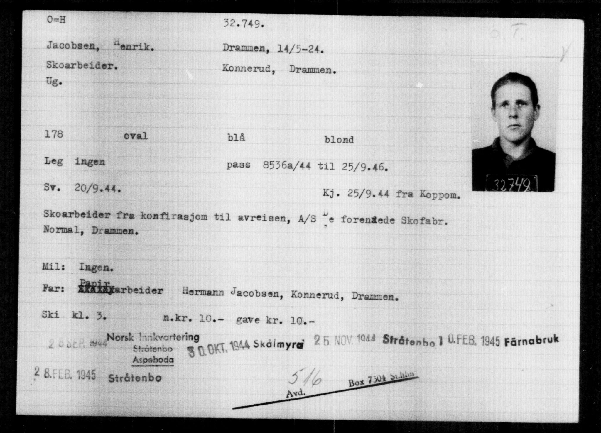 Utenriksstasjonene, Legasjonen i Stockholm, Flyktningkontoret, AV/RA-S-6753/V/Va/L0013: Kjesäterkartoteket, flyktninger med registreringsnr. 31500-34731, 1940-1945, s. 1312