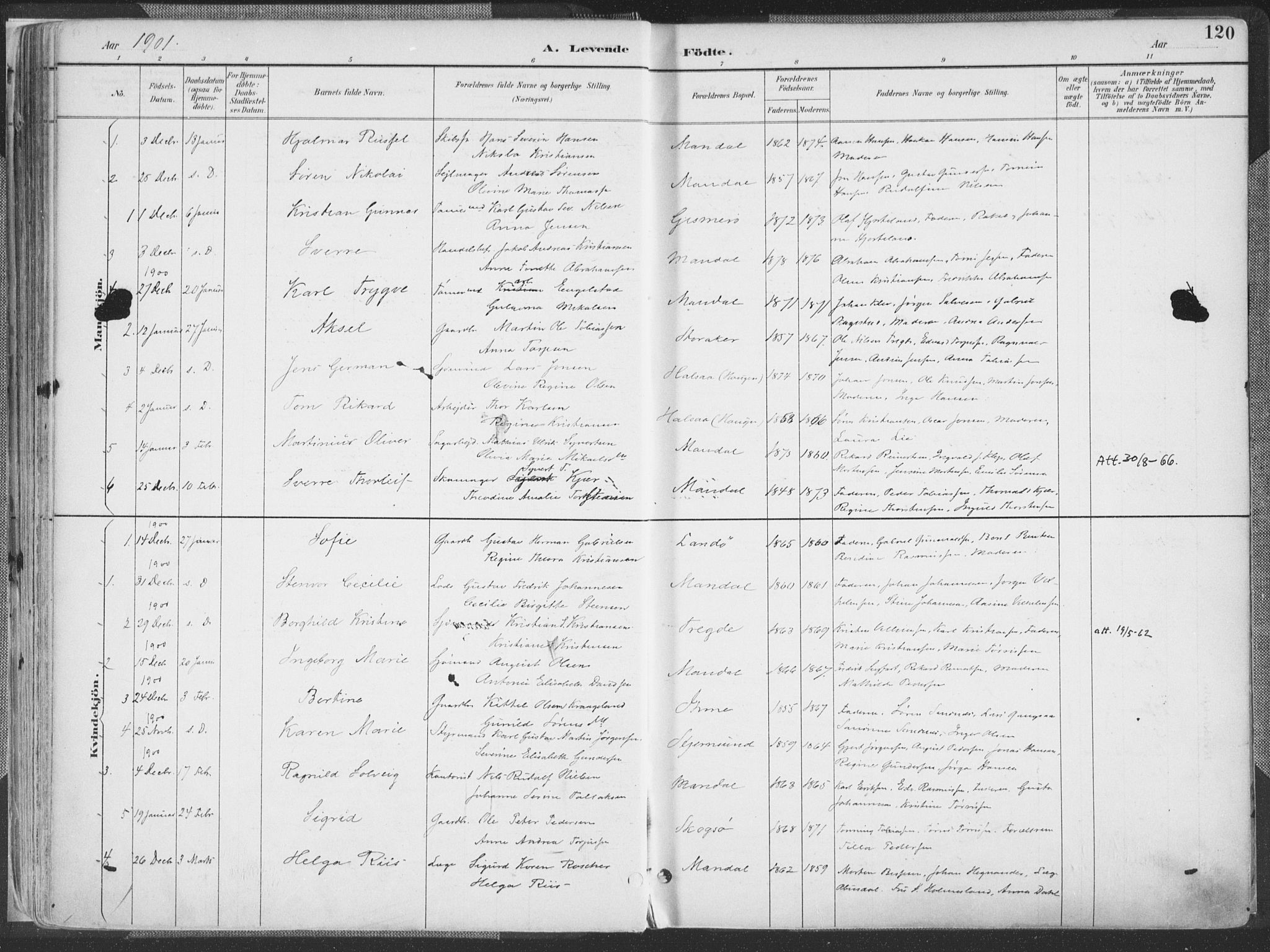 Mandal sokneprestkontor, AV/SAK-1111-0030/F/Fa/Faa/L0018: Ministerialbok nr. A 18, 1890-1905, s. 120