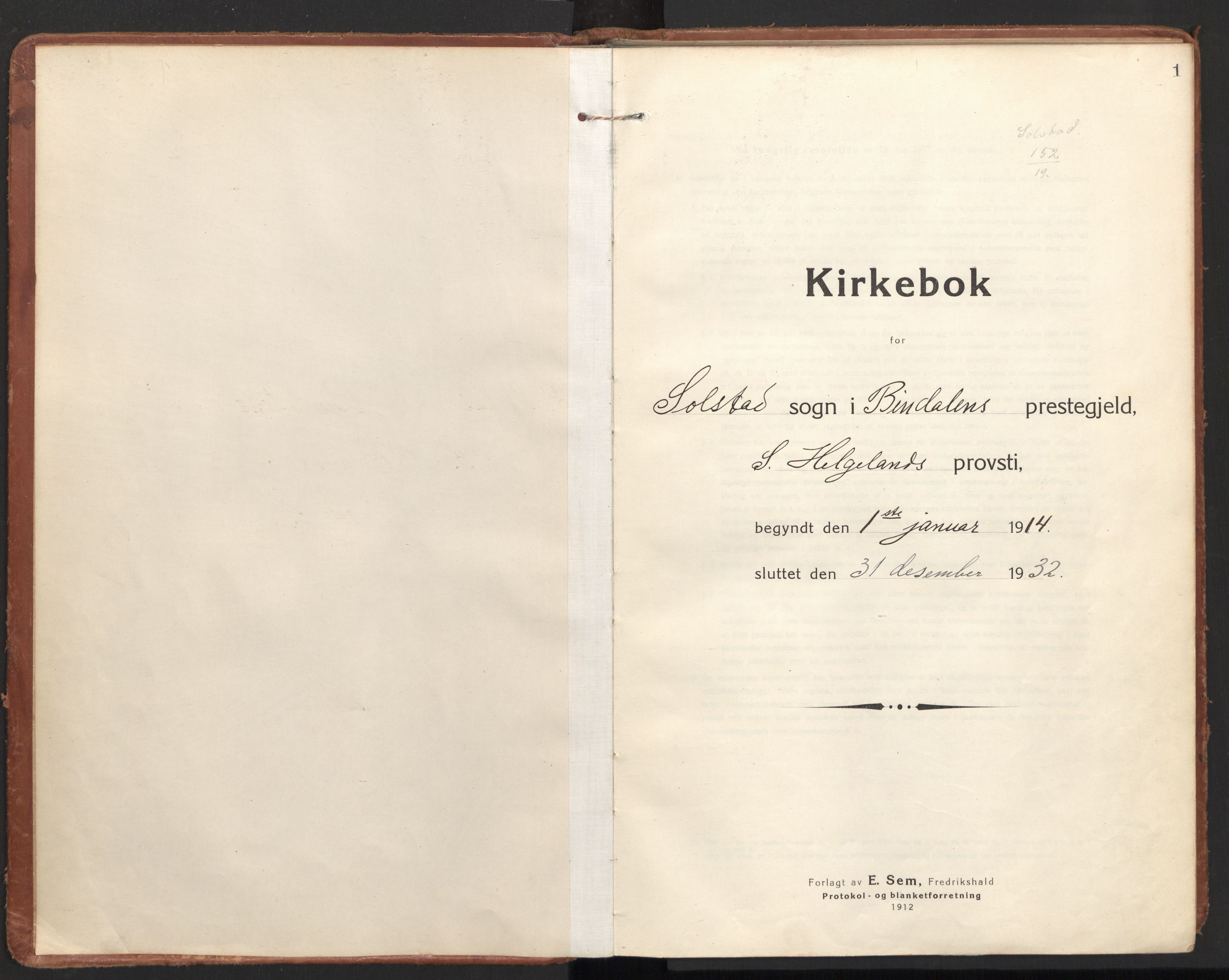 Ministerialprotokoller, klokkerbøker og fødselsregistre - Nordland, SAT/A-1459/811/L0168: Ministerialbok nr. 811A05, 1914-1932, s. 1