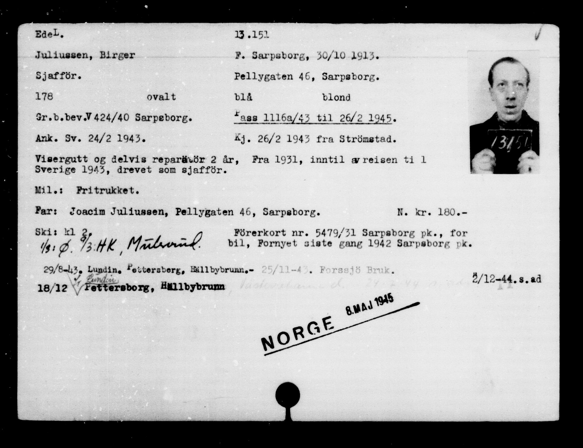 Den Kgl. Norske Legasjons Flyktningskontor, AV/RA-S-6753/V/Va/L0007: Kjesäterkartoteket.  Flyktningenr. 12700-15723, 1940-1945, s. 520
