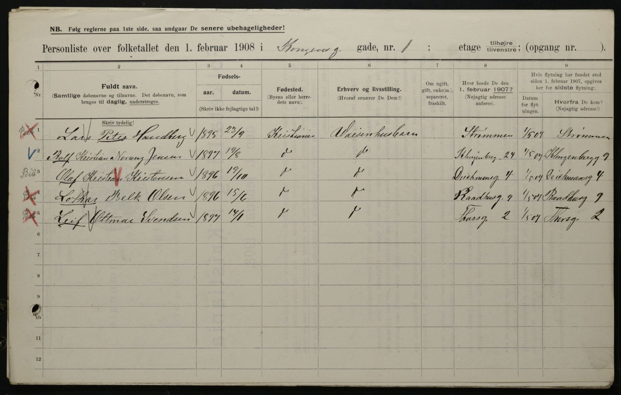 OBA, Kommunal folketelling 1.2.1908 for Kristiania kjøpstad, 1908, s. 46890