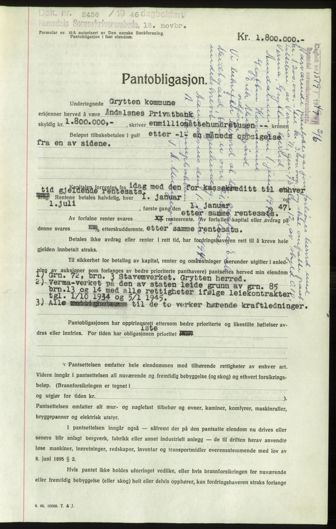 Romsdal sorenskriveri, SAT/A-4149/1/2/2C: Pantebok nr. B3, 1946-1948, Dagboknr: 2436/1946