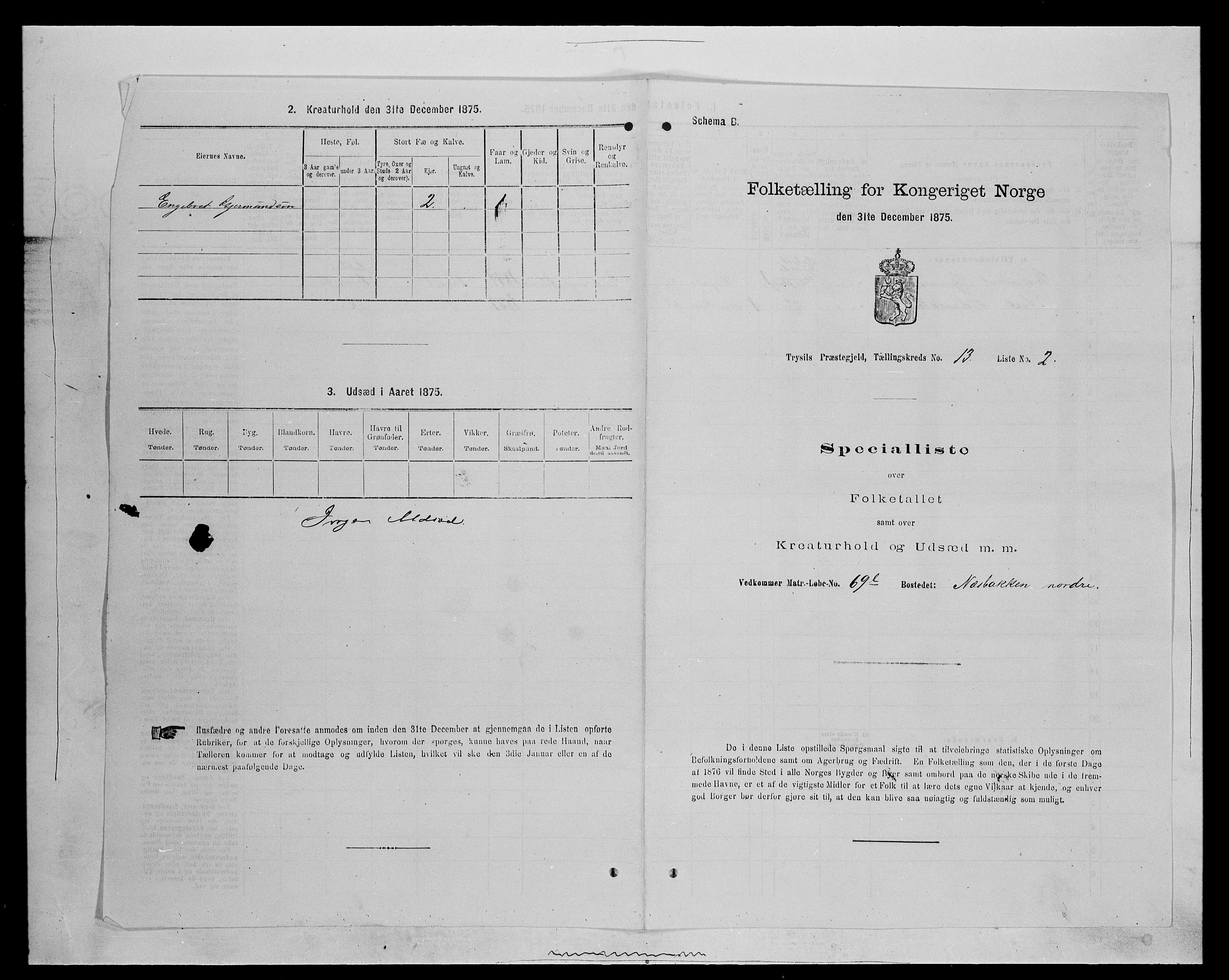 SAH, Folketelling 1875 for 0428P Trysil prestegjeld, 1875, s. 1360