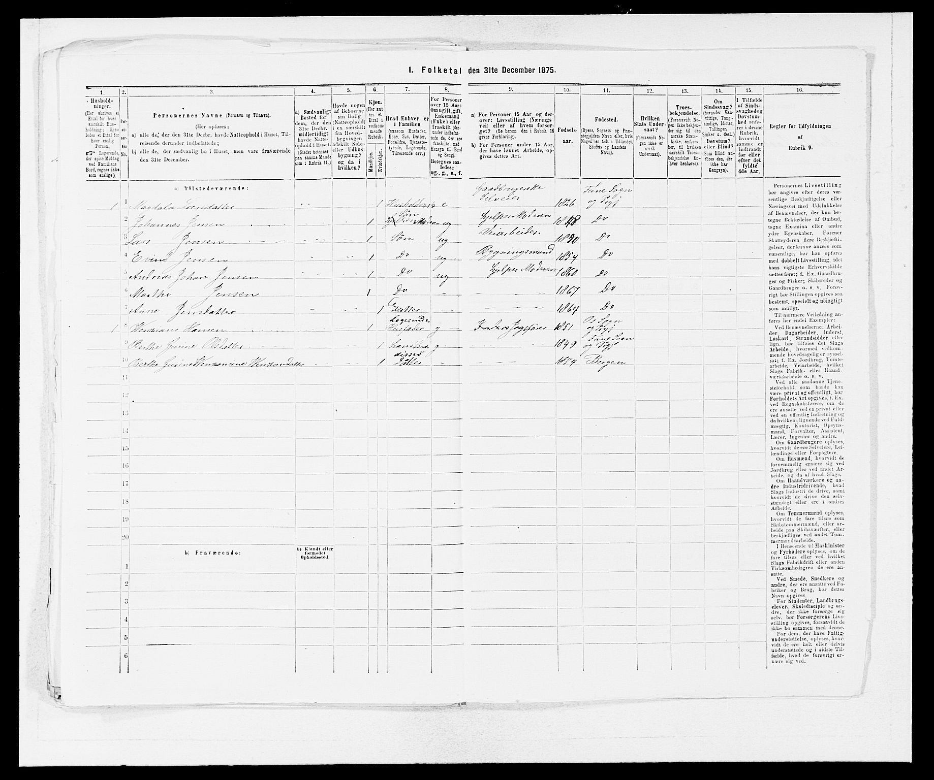 SAB, Folketelling 1875 for 1249P Fana prestegjeld, 1875, s. 1011