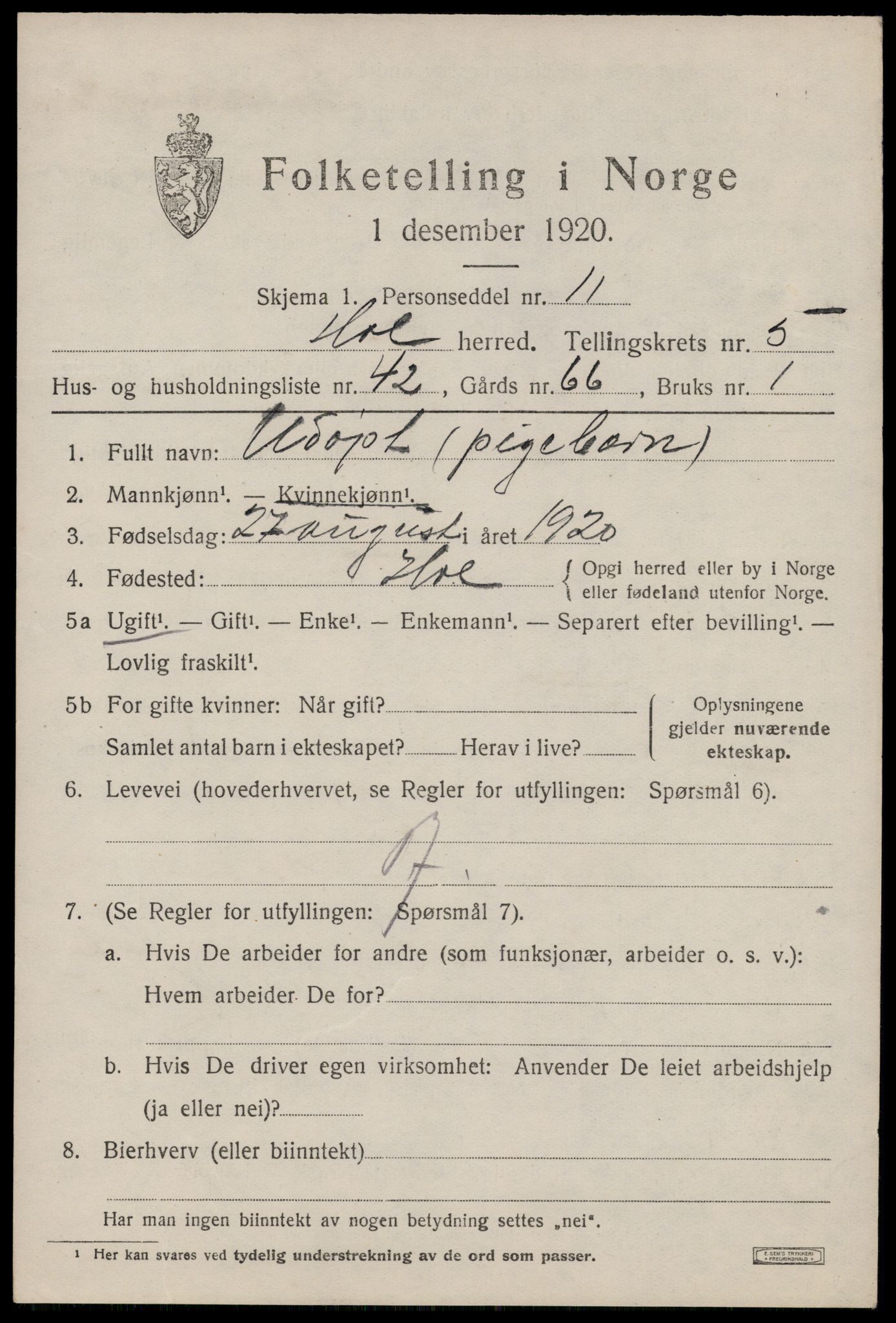 SAT, Folketelling 1920 for 1861 Hol herred, 1920, s. 4523