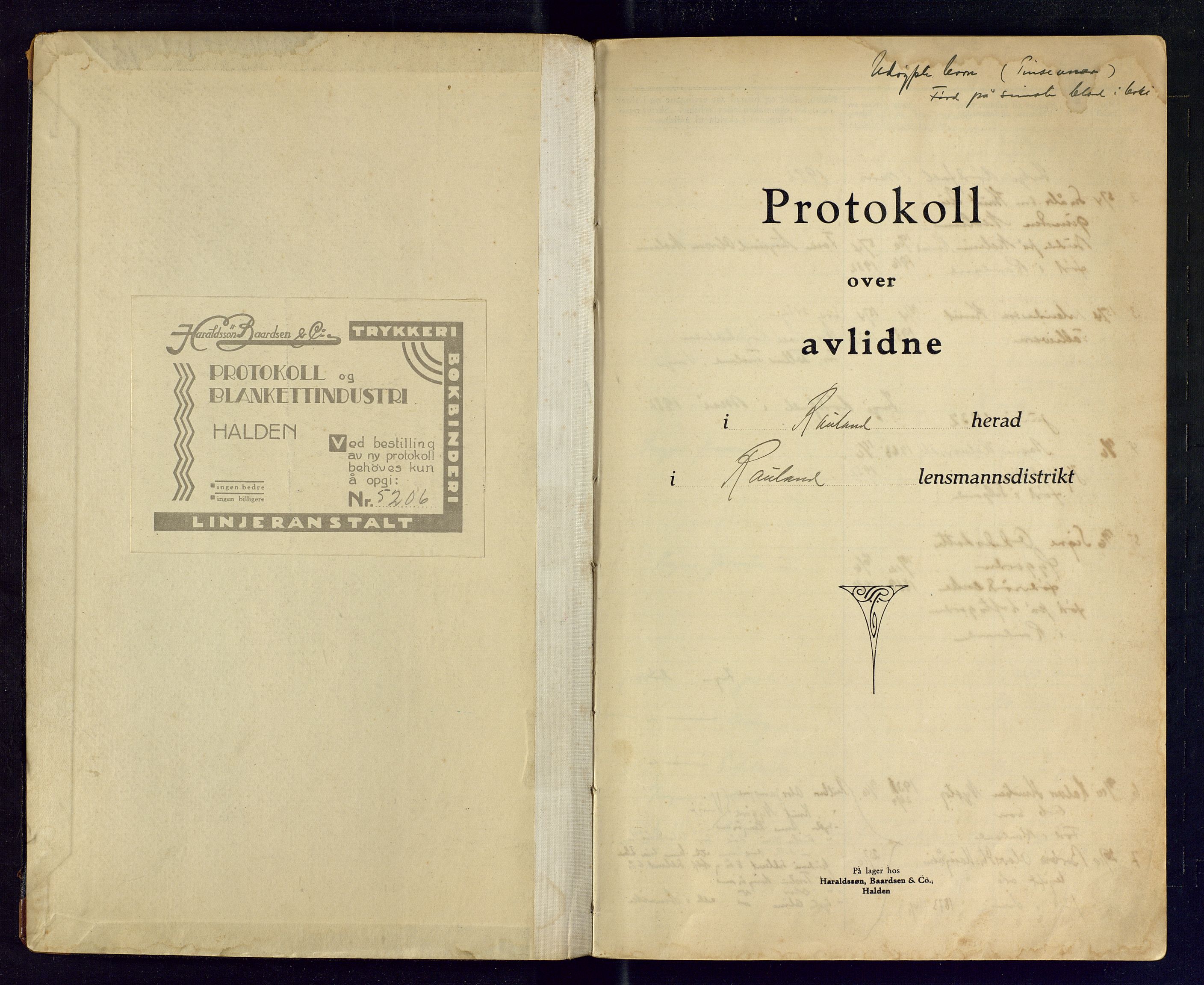 Rauland lensmannskontor, SAKO/A-568/H/Ha/L0002: Dødsfallsprotokoll, 1932-1959