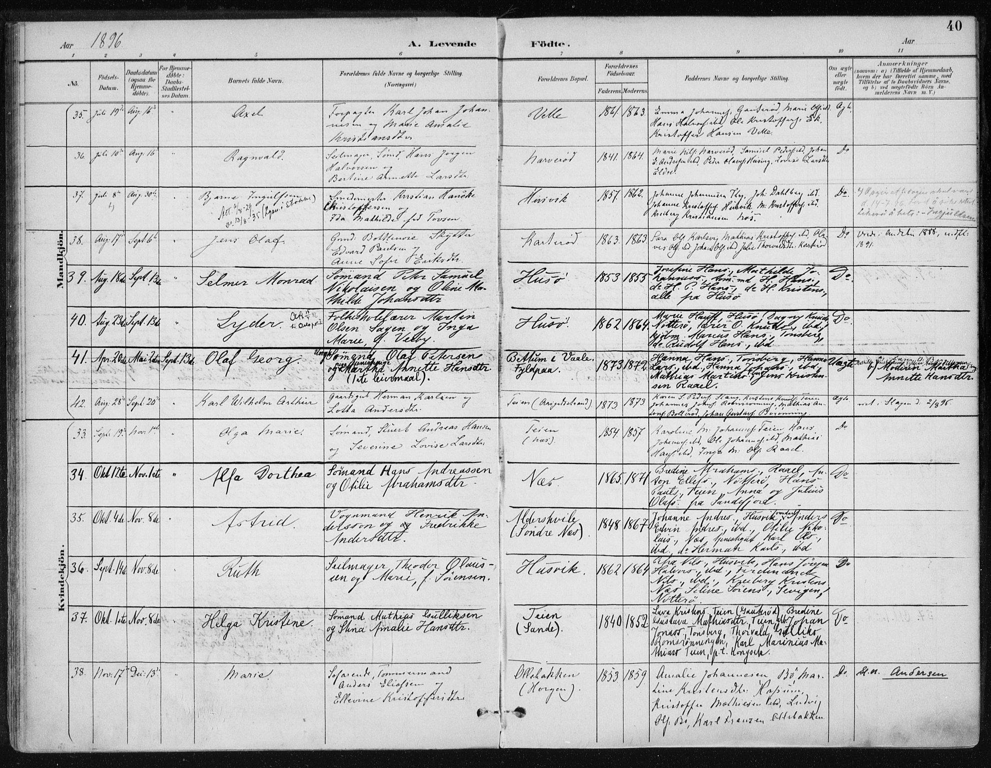 Sem kirkebøker, AV/SAKO-A-5/F/Fb/L0005: Ministerialbok nr. II 5, 1892-1904, s. 40