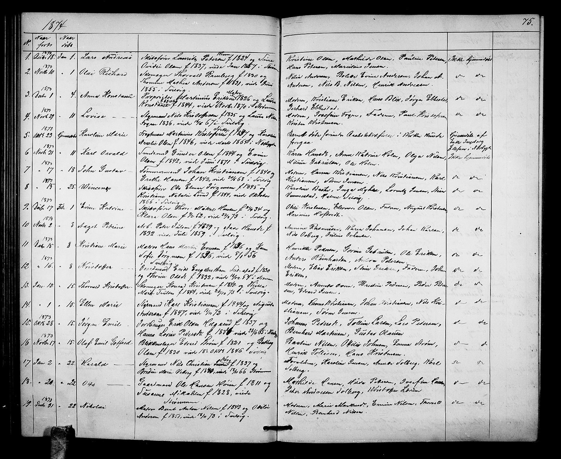 Strømm kirkebøker, AV/SAKO-A-322/G/Ga/L0001: Klokkerbok nr. I 1, 1861-1885, s. 75
