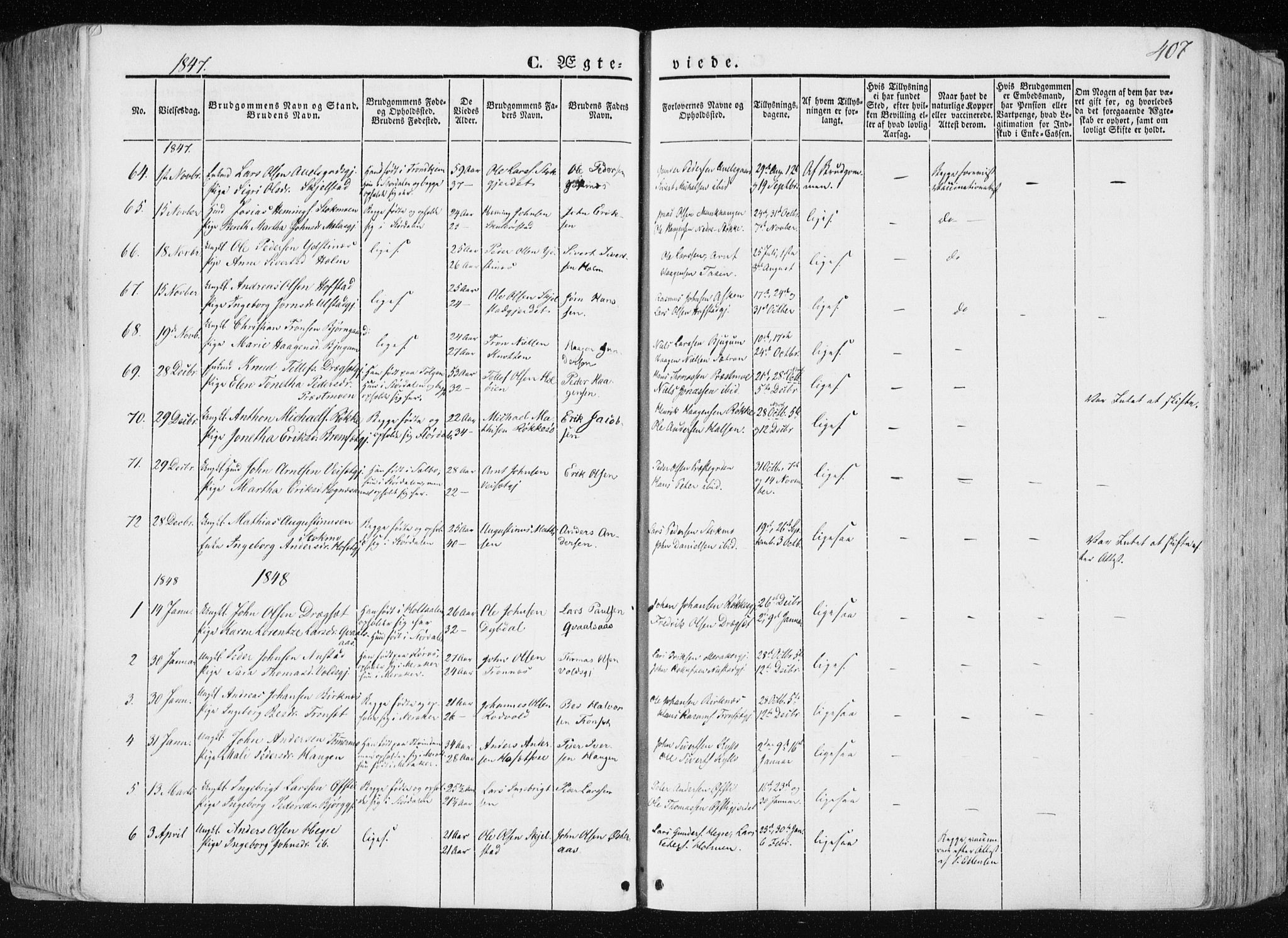 Ministerialprotokoller, klokkerbøker og fødselsregistre - Nord-Trøndelag, AV/SAT-A-1458/709/L0074: Ministerialbok nr. 709A14, 1845-1858, s. 407