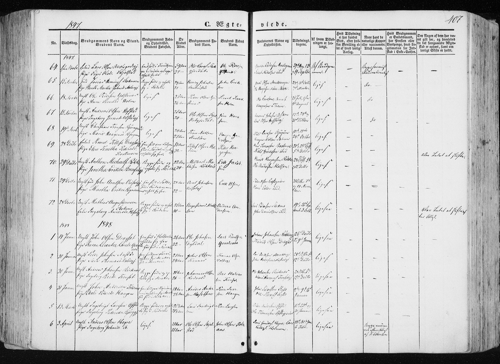 Ministerialprotokoller, klokkerbøker og fødselsregistre - Nord-Trøndelag, SAT/A-1458/709/L0074: Ministerialbok nr. 709A14, 1845-1858, s. 407