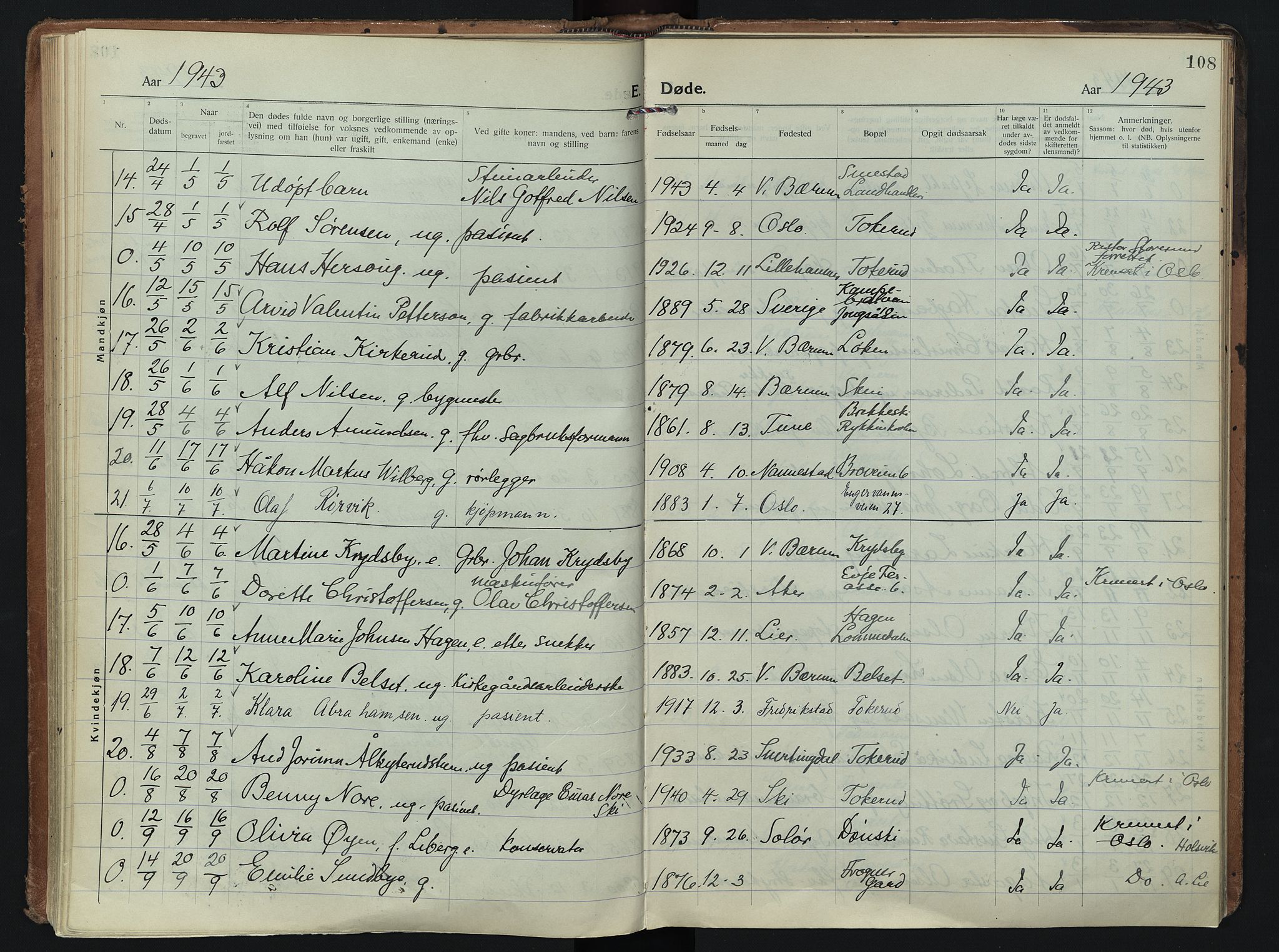Vestre Bærum prestekontor Kirkebøker, AV/SAO-A-10209a/F/Fa/L0005: Ministerialbok nr. 5, 1922-1962, s. 108
