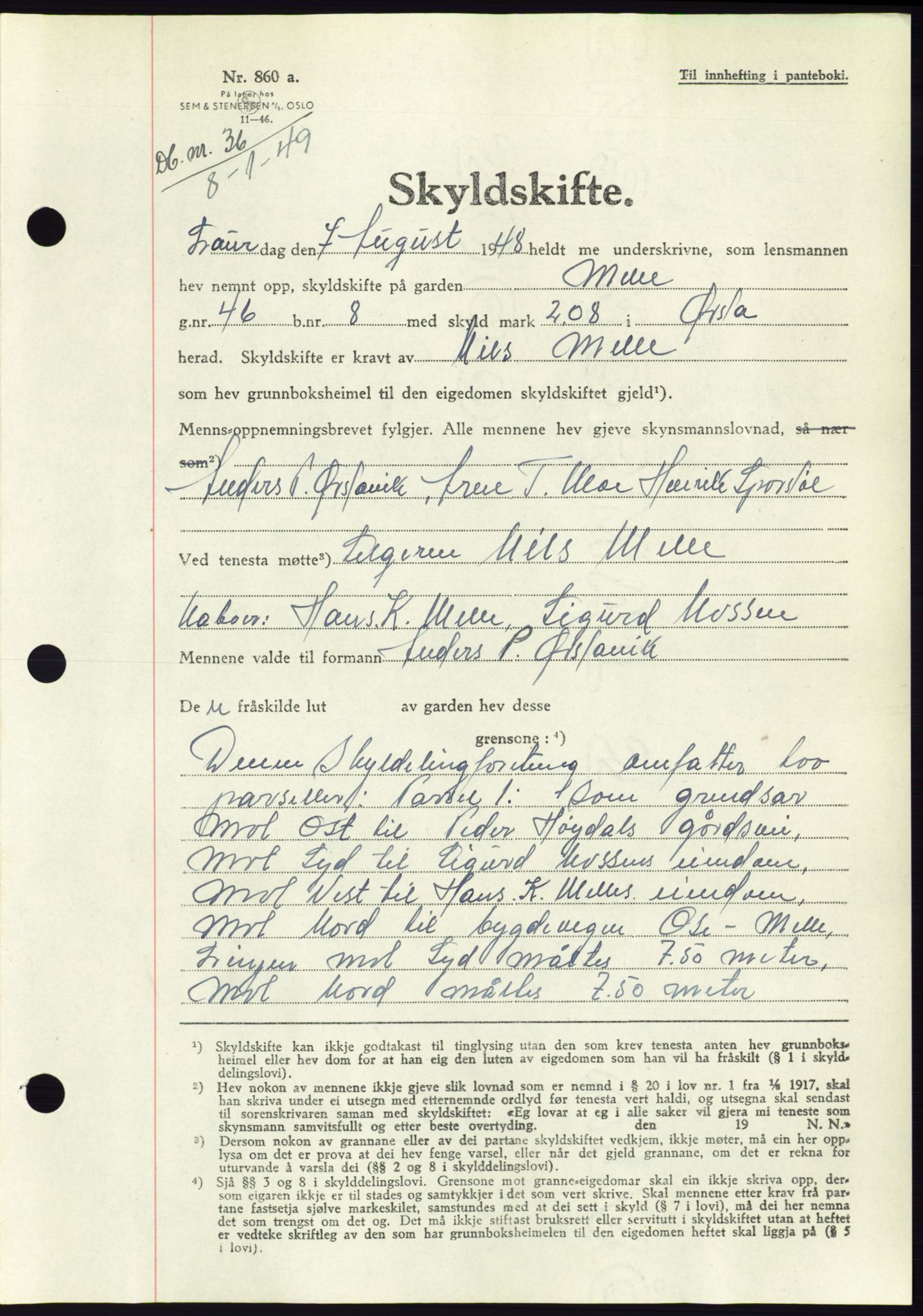 Søre Sunnmøre sorenskriveri, AV/SAT-A-4122/1/2/2C/L0083: Pantebok nr. 9A, 1948-1949, Dagboknr: 36/1949