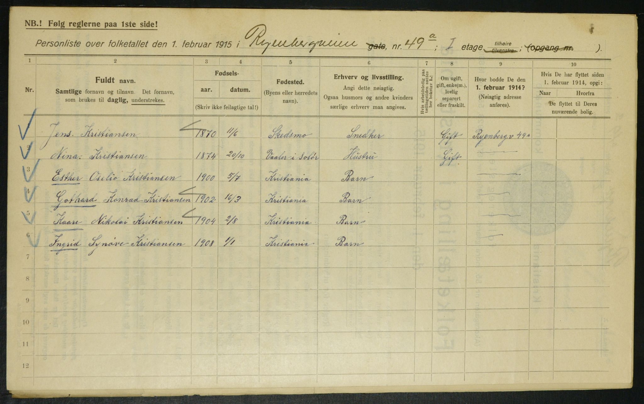 OBA, Kommunal folketelling 1.2.1915 for Kristiania, 1915, s. 85537