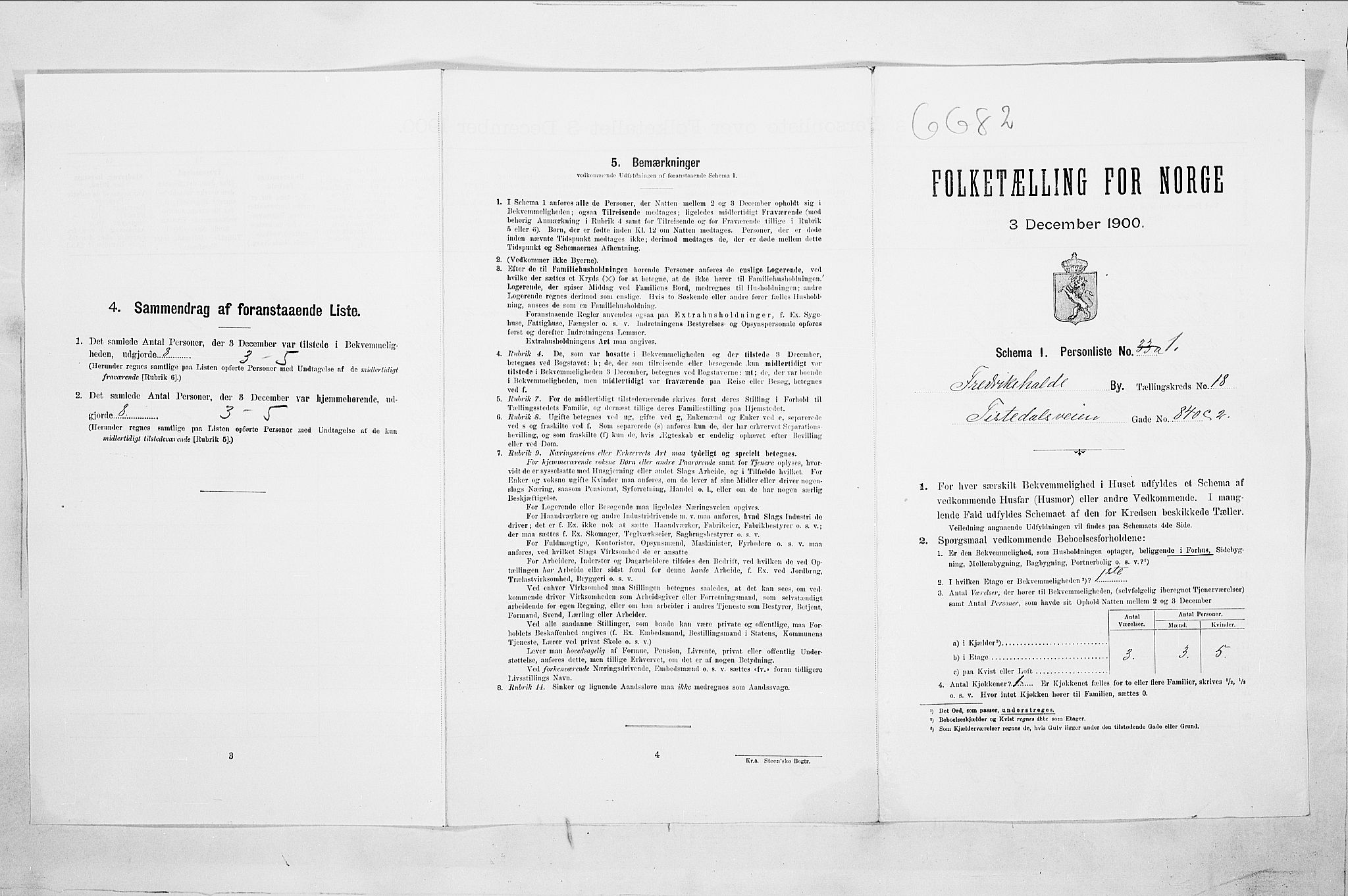 SAO, Folketelling 1900 for 0101 Fredrikshald kjøpstad, 1900