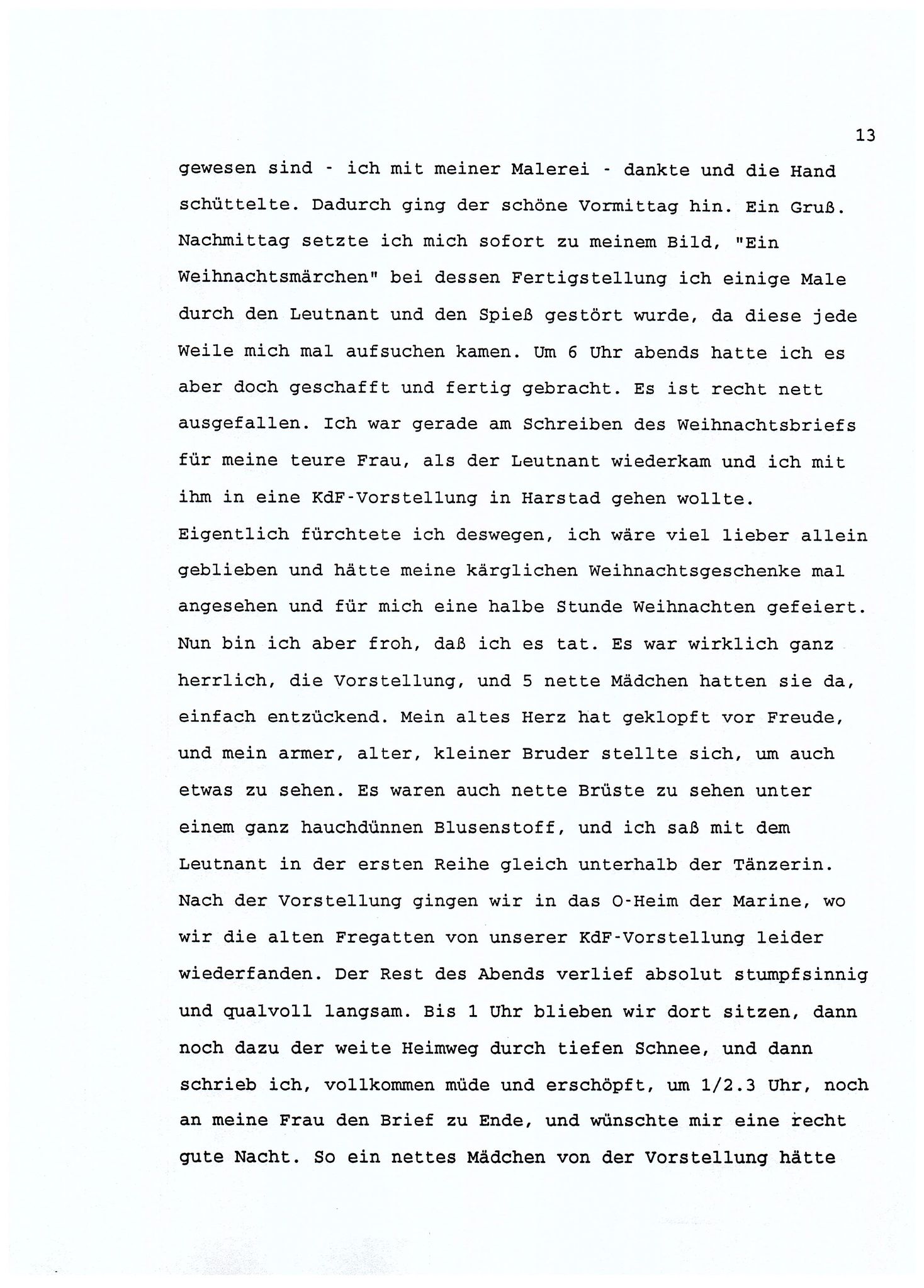 Dagbokopptegnelser av en tysk marineoffiser stasjonert i Norge , FMFB/A-1160/F/L0001: Dagbokopptegnelser av en tysk marineoffiser stasjonert i Norge, 1941-1944, s. 13