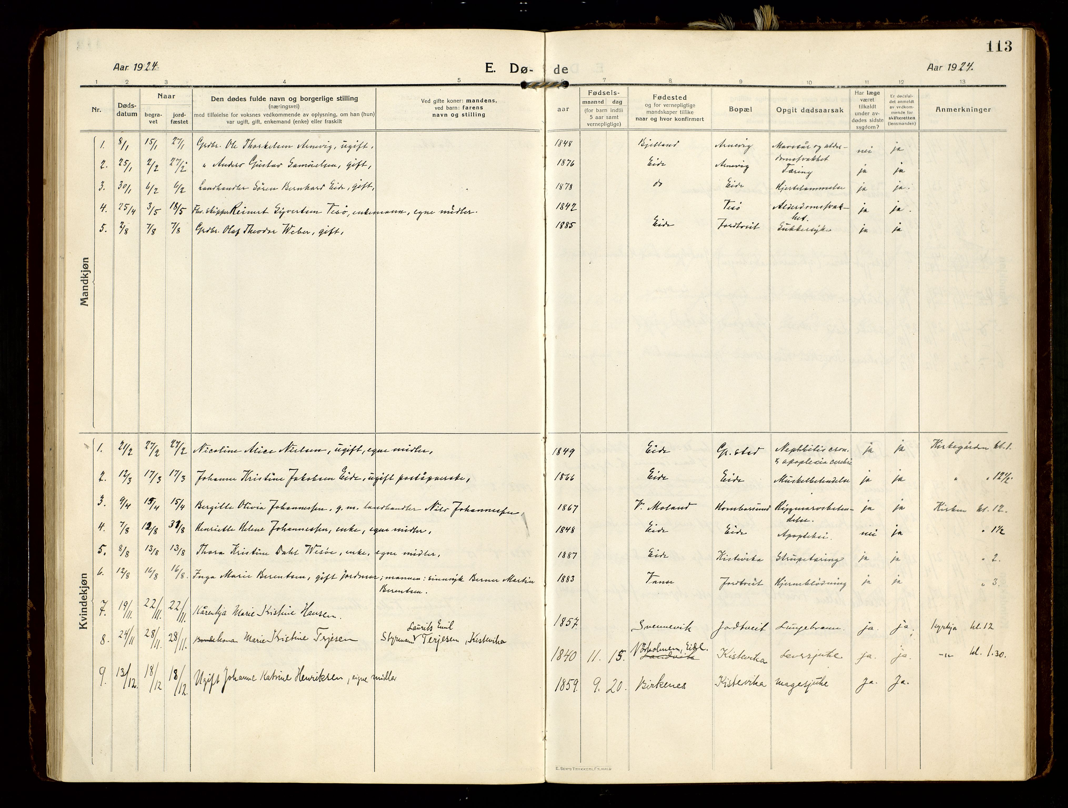 Hommedal sokneprestkontor, SAK/1111-0023/F/Fa/Faa/L0004: Ministerialbok nr. A 4, 1916-1945, s. 113