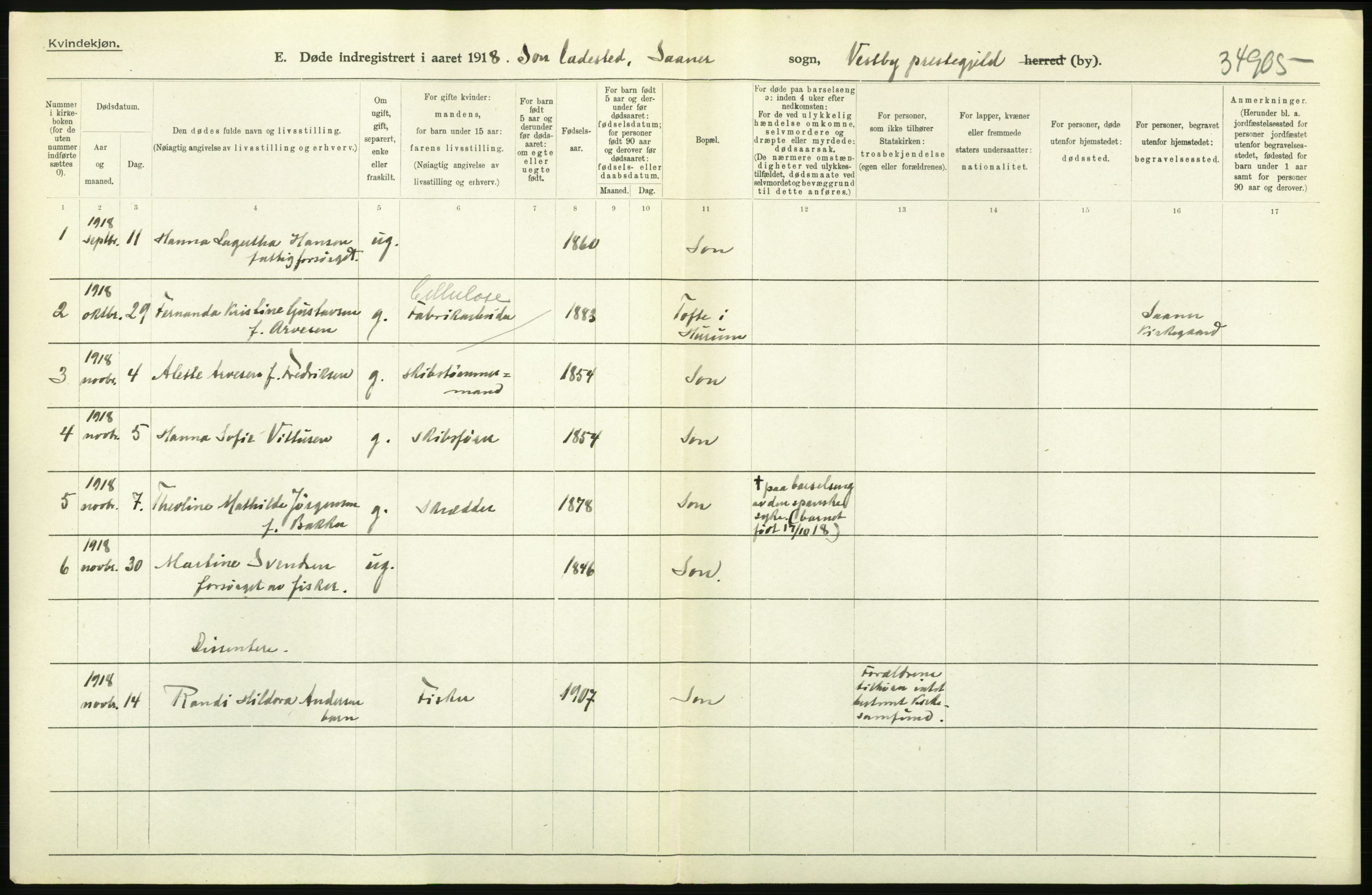 Statistisk sentralbyrå, Sosiodemografiske emner, Befolkning, RA/S-2228/D/Df/Dfb/Dfbh/L0006: Akershus fylke: Døde. Bygder og byer., 1918, s. 18