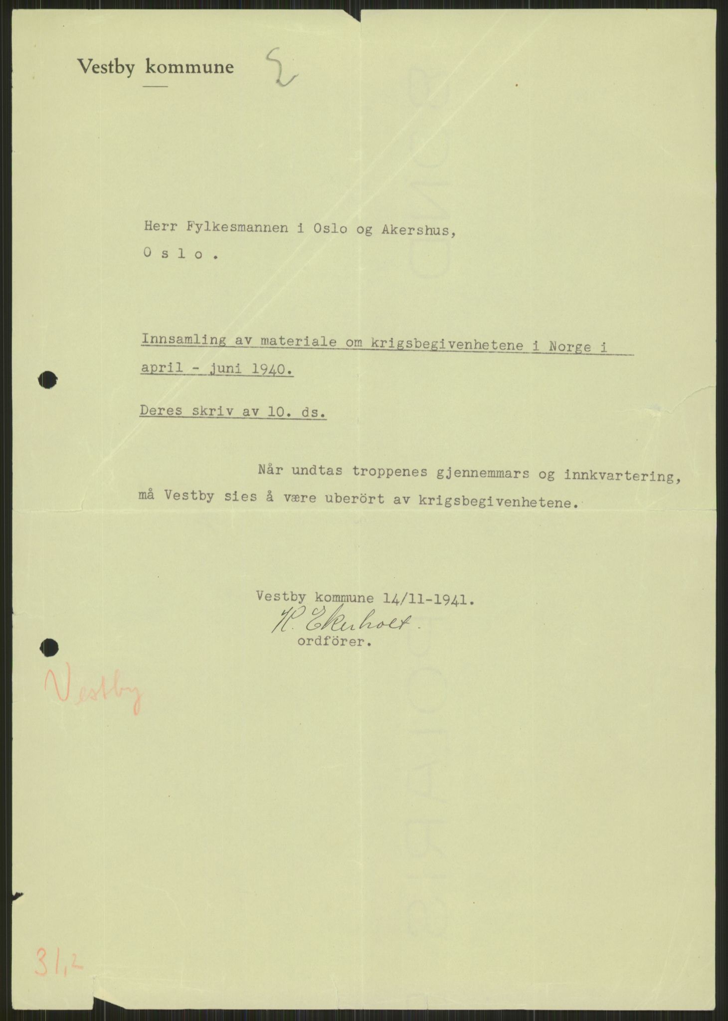 Forsvaret, Forsvarets krigshistoriske avdeling, AV/RA-RAFA-2017/Y/Ya/L0013: II-C-11-31 - Fylkesmenn.  Rapporter om krigsbegivenhetene 1940., 1940, s. 843