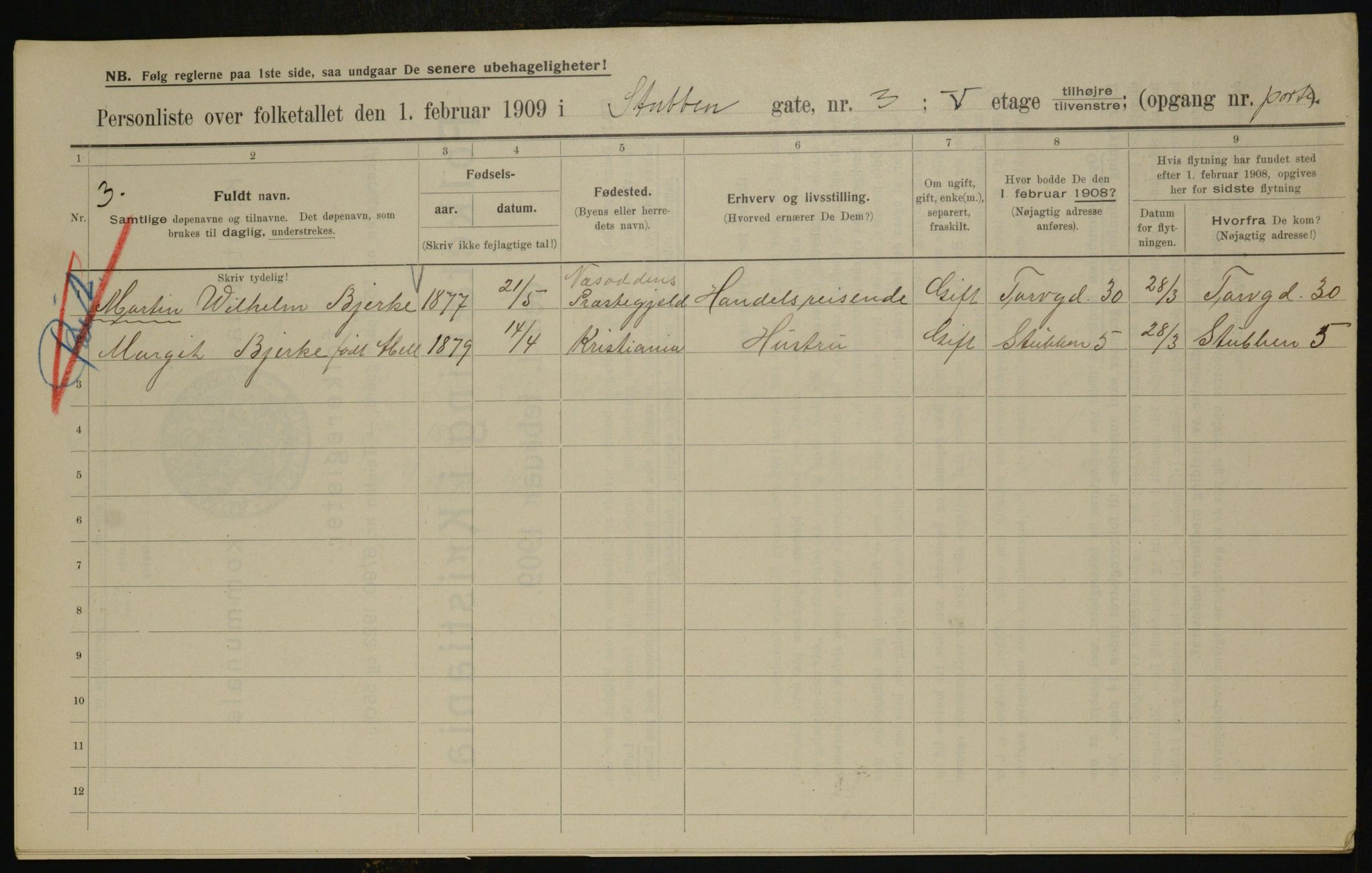 OBA, Kommunal folketelling 1.2.1909 for Kristiania kjøpstad, 1909, s. 94505