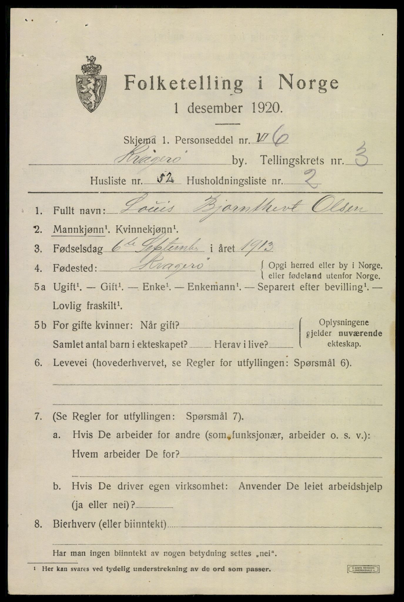 SAKO, Folketelling 1920 for 0801 Kragerø kjøpstad, 1920, s. 7677